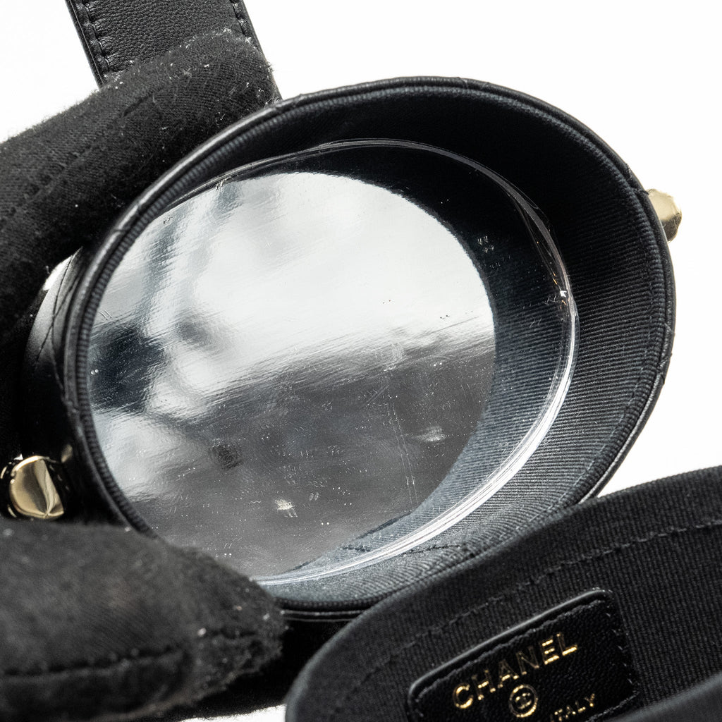 Chanel CC Round Vanity Case with Chain Lambskin Black L