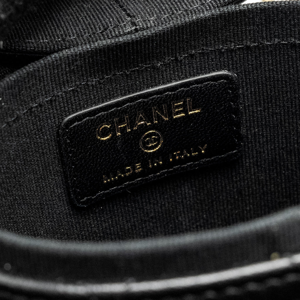 Chanel CC Round Vanity Case with Chain Lambskin Black L