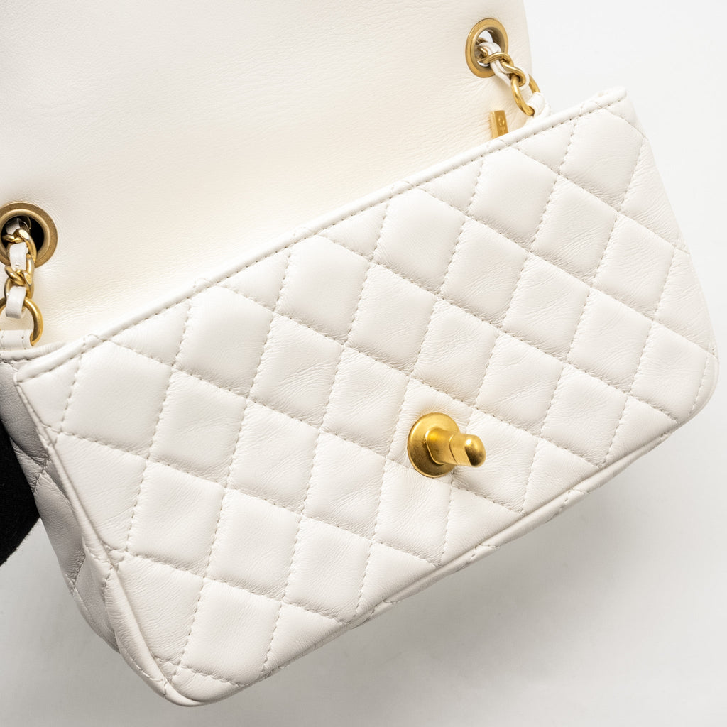 Chanel Pearl Crush Mini Rectangular Flap Bag Lambskin White  (Microchip)