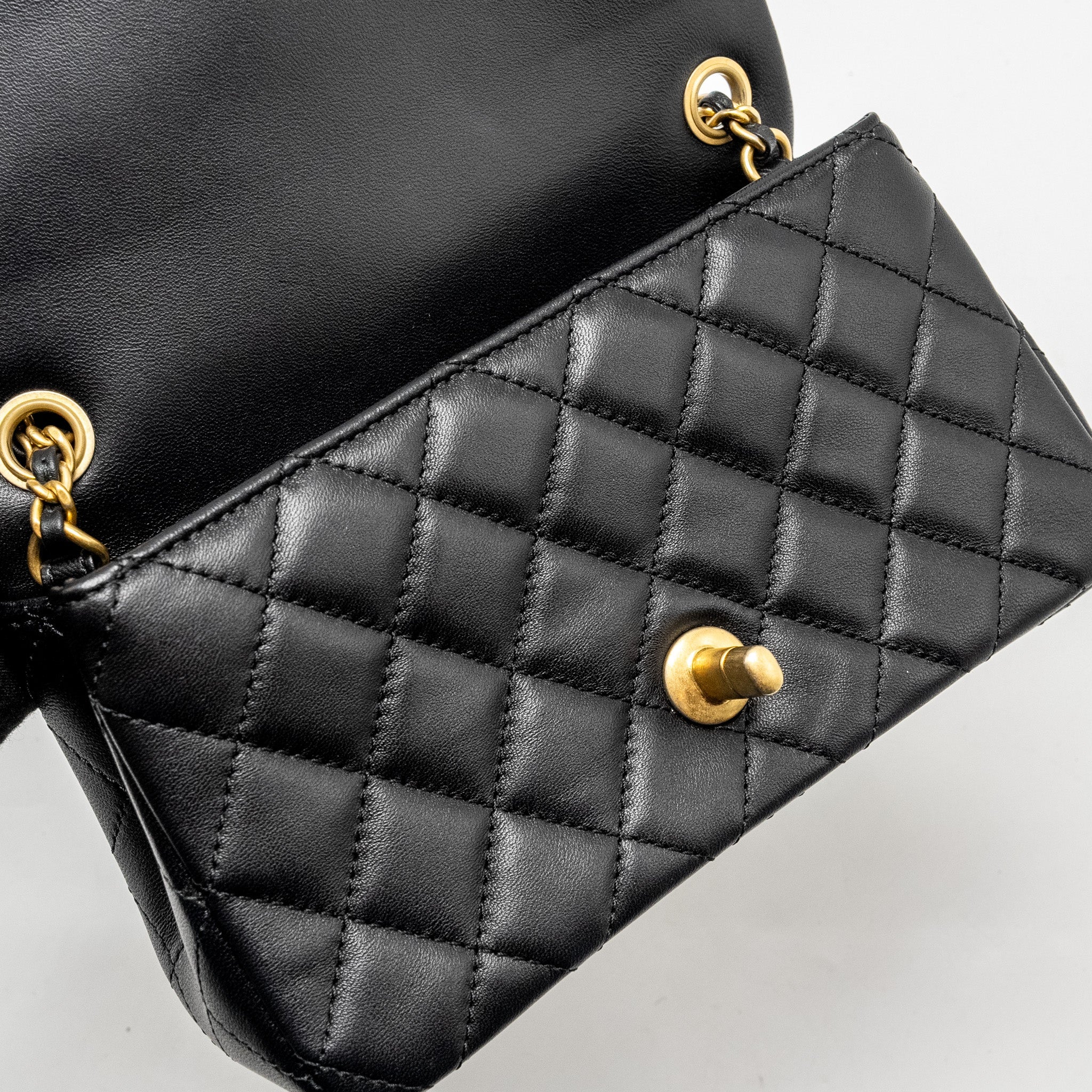 Chanel Pearl Crush Mini Rectangular Flap Bag Lambskin Black  (Microchip)