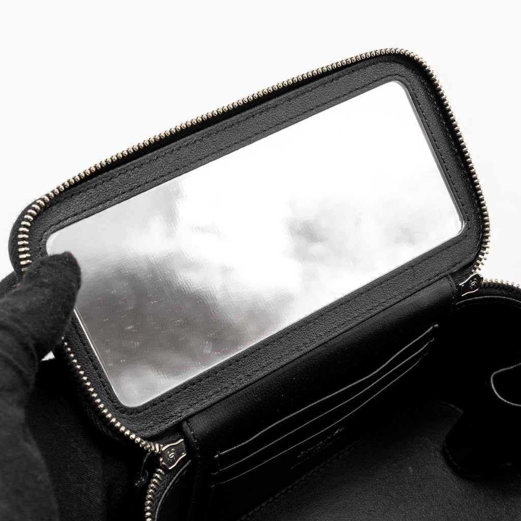 Chanel Top Handle Long Vanity Case Lambskin Black  (Microchip)
