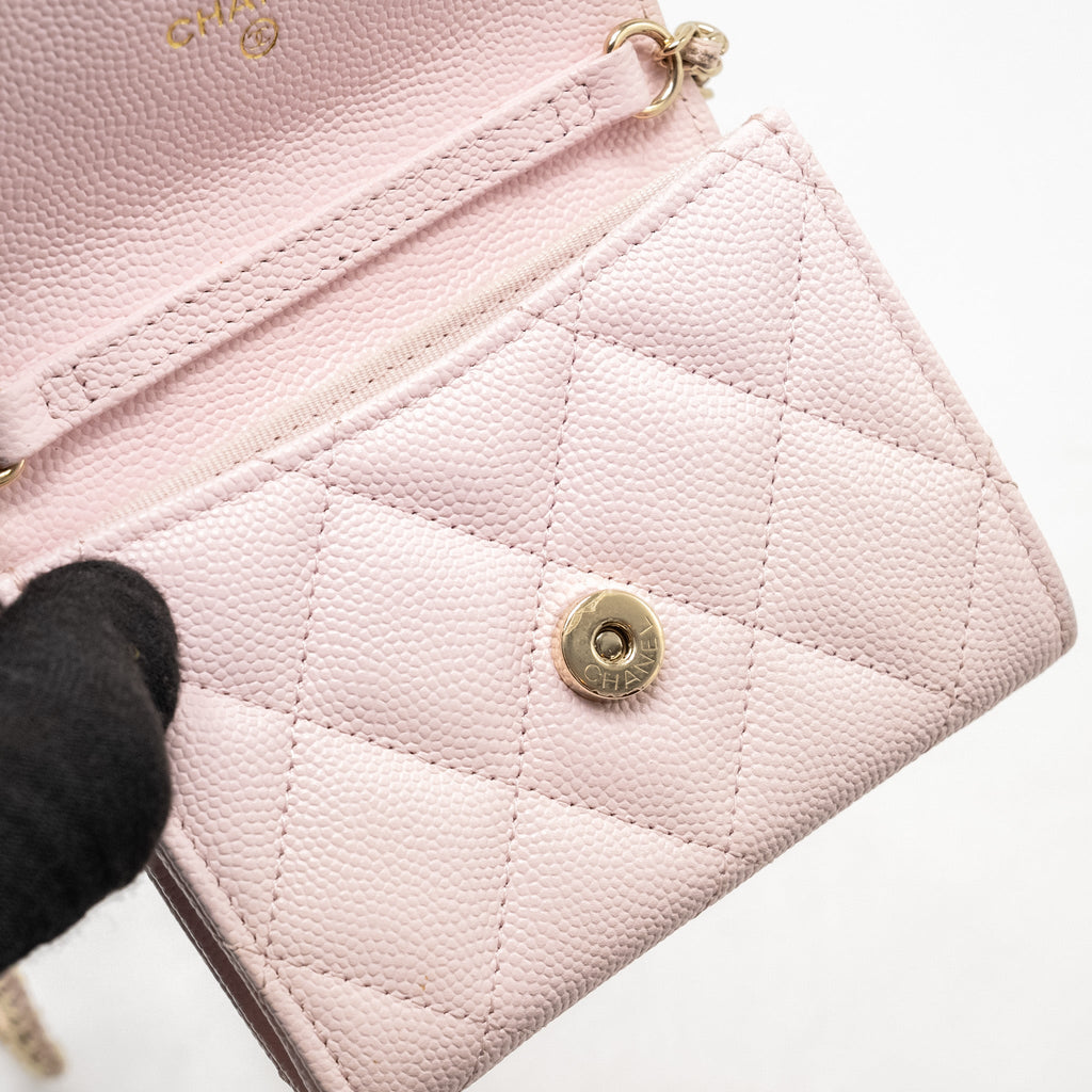 Chanel Mini Card Holder with Chain Caviar Pink