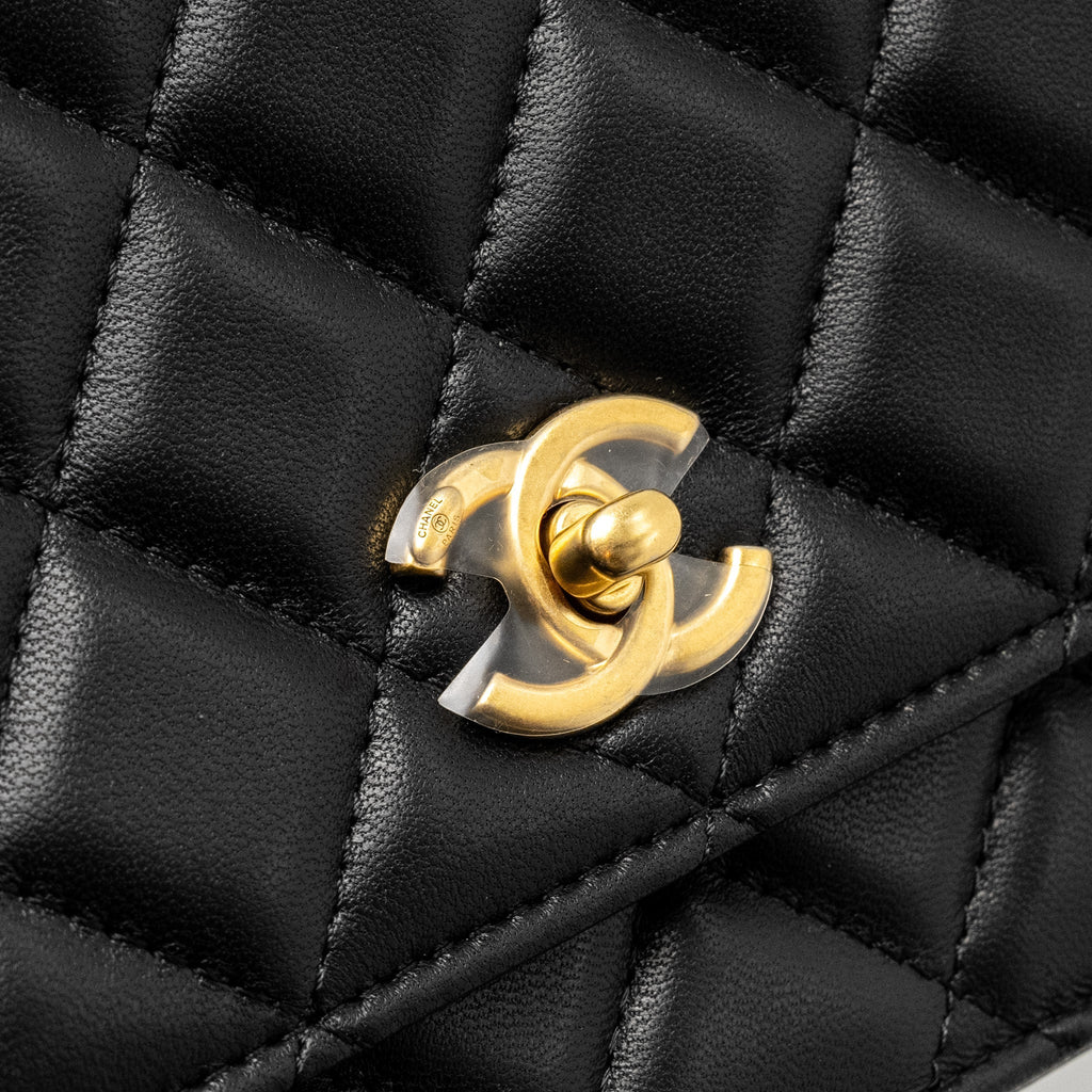 Chanel Classic Wallet on Chain With Camellia Adjustable Chain Lambskin Black  (Microchip)