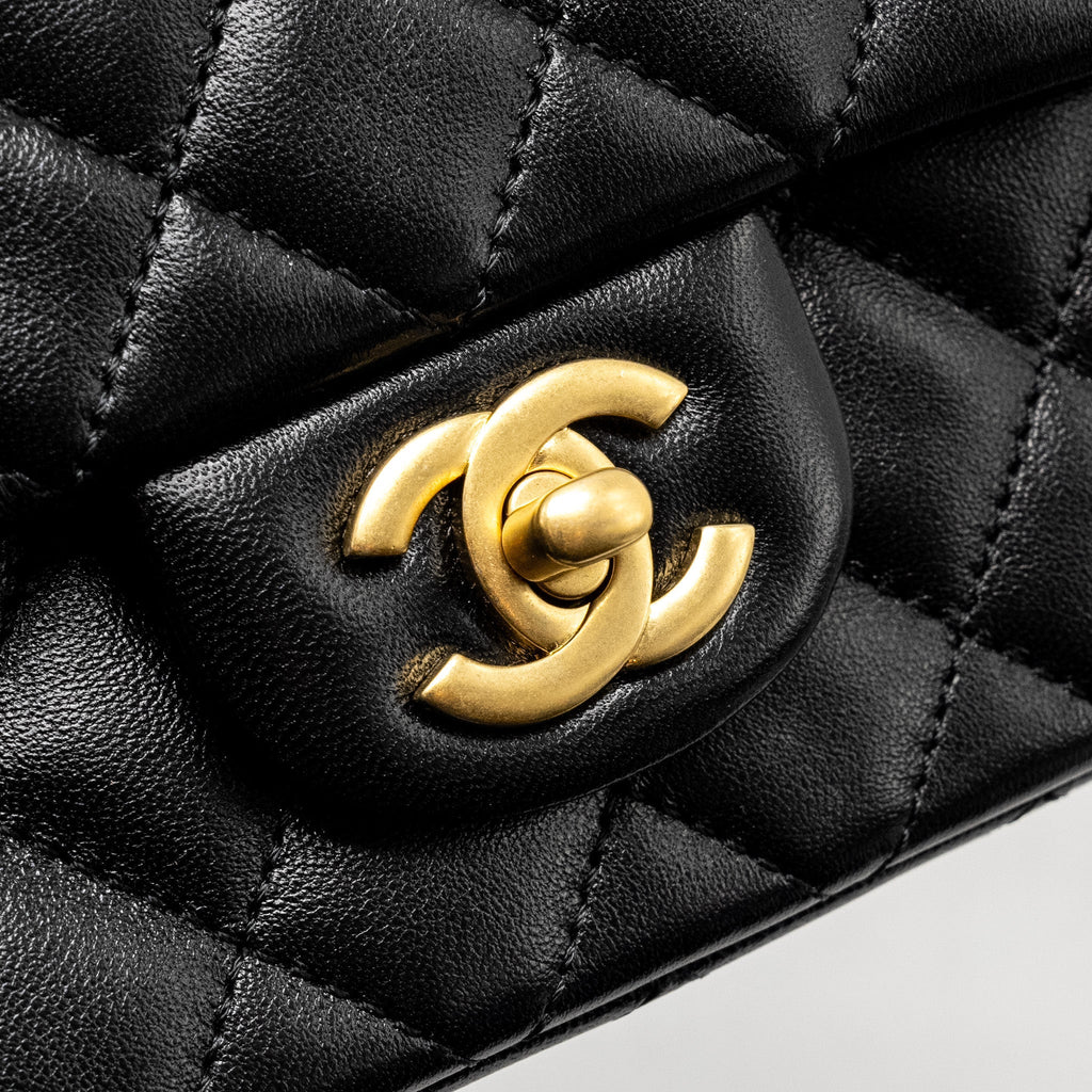 Chanel 24K Pearl Crush Mini Rectangular Flap Bag Shiny Lambskin Black  (Microchip)