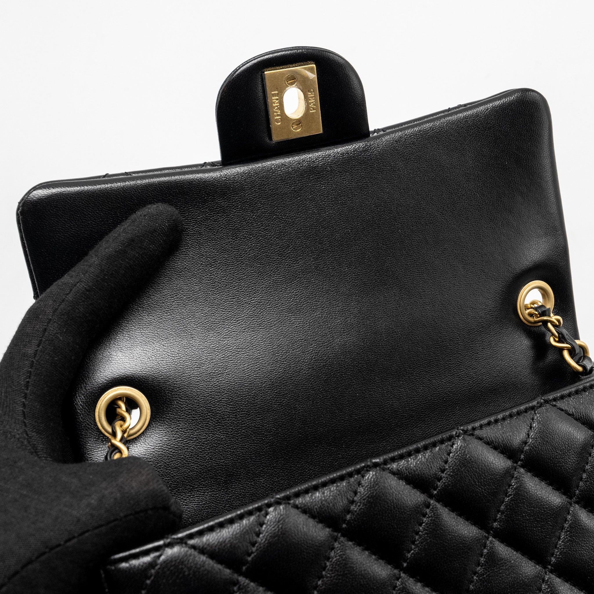 Chanel 24K Pearl Crush Mini Rectangular Flap Bag Shiny Lambskin Black  (Microchip)