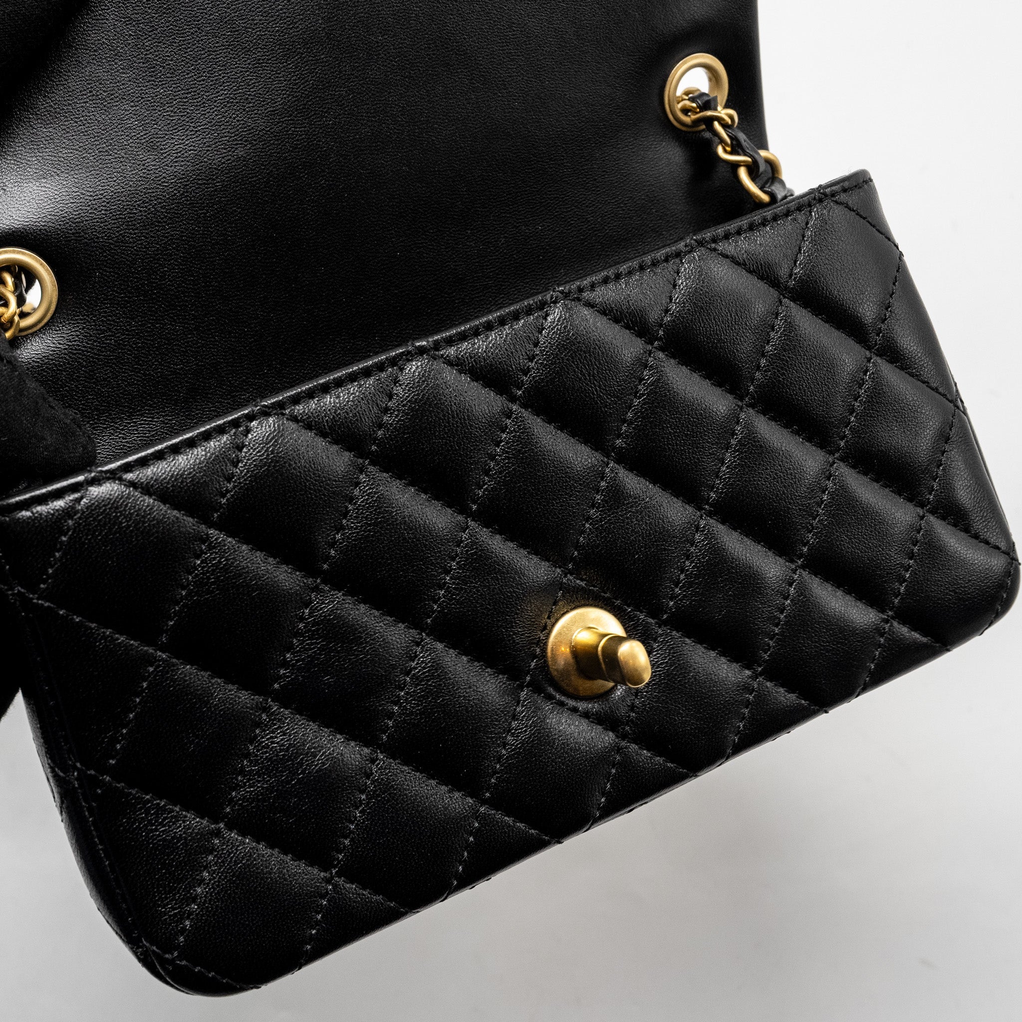Chanel 24K Pearl Crush Mini Rectangular Flap Bag Shiny Lambskin Black  (Microchip)