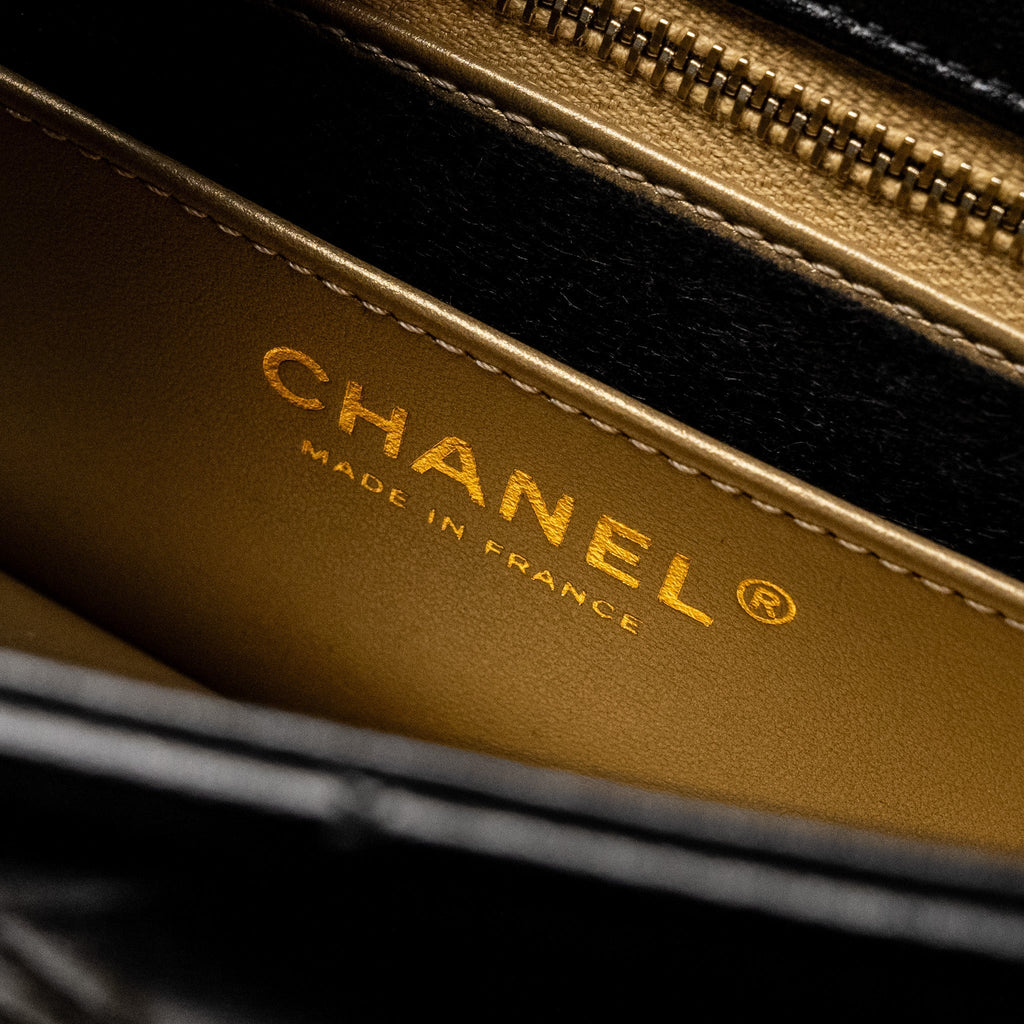 Chanel 24K Pearl Crush Mini Rectangular Flap Bag Shiny Lambskin Black  (Microchip)