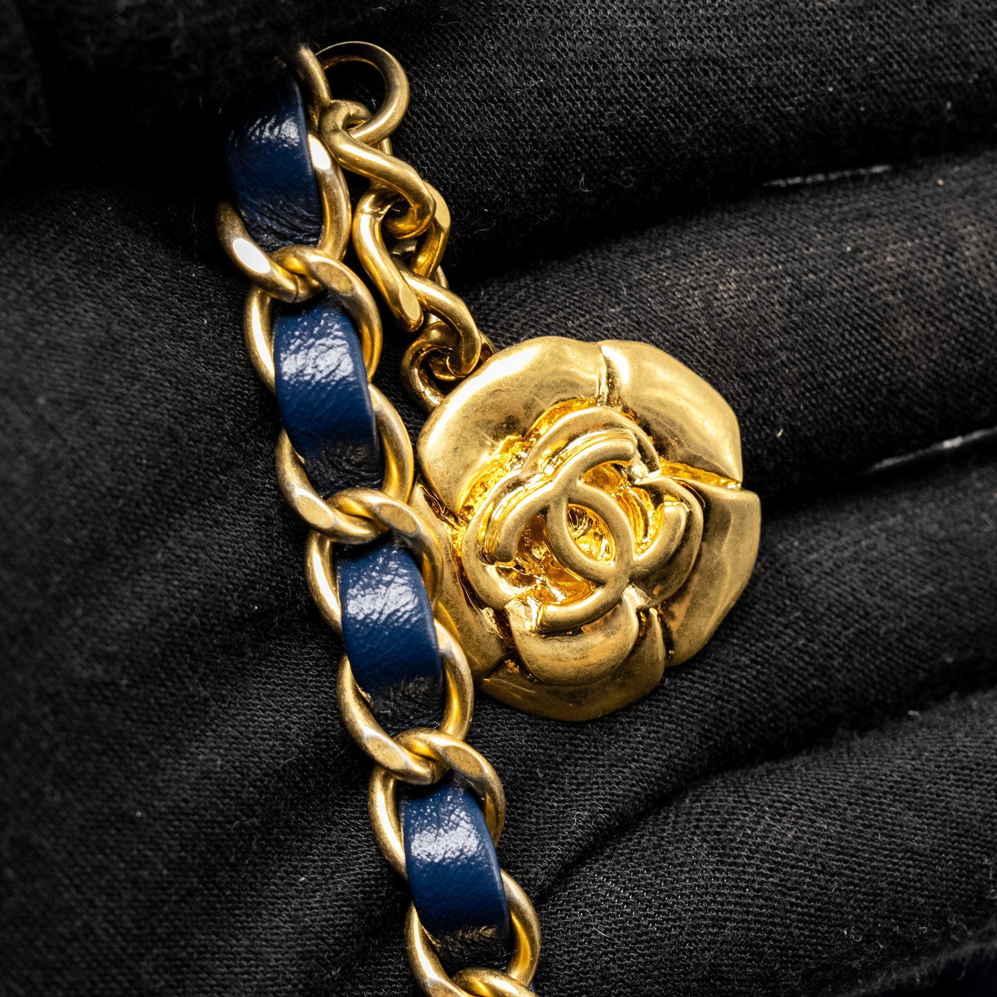 Chanel Camellia Embossed Mini Square Flap Bag Velvet Navy  (microchip)
