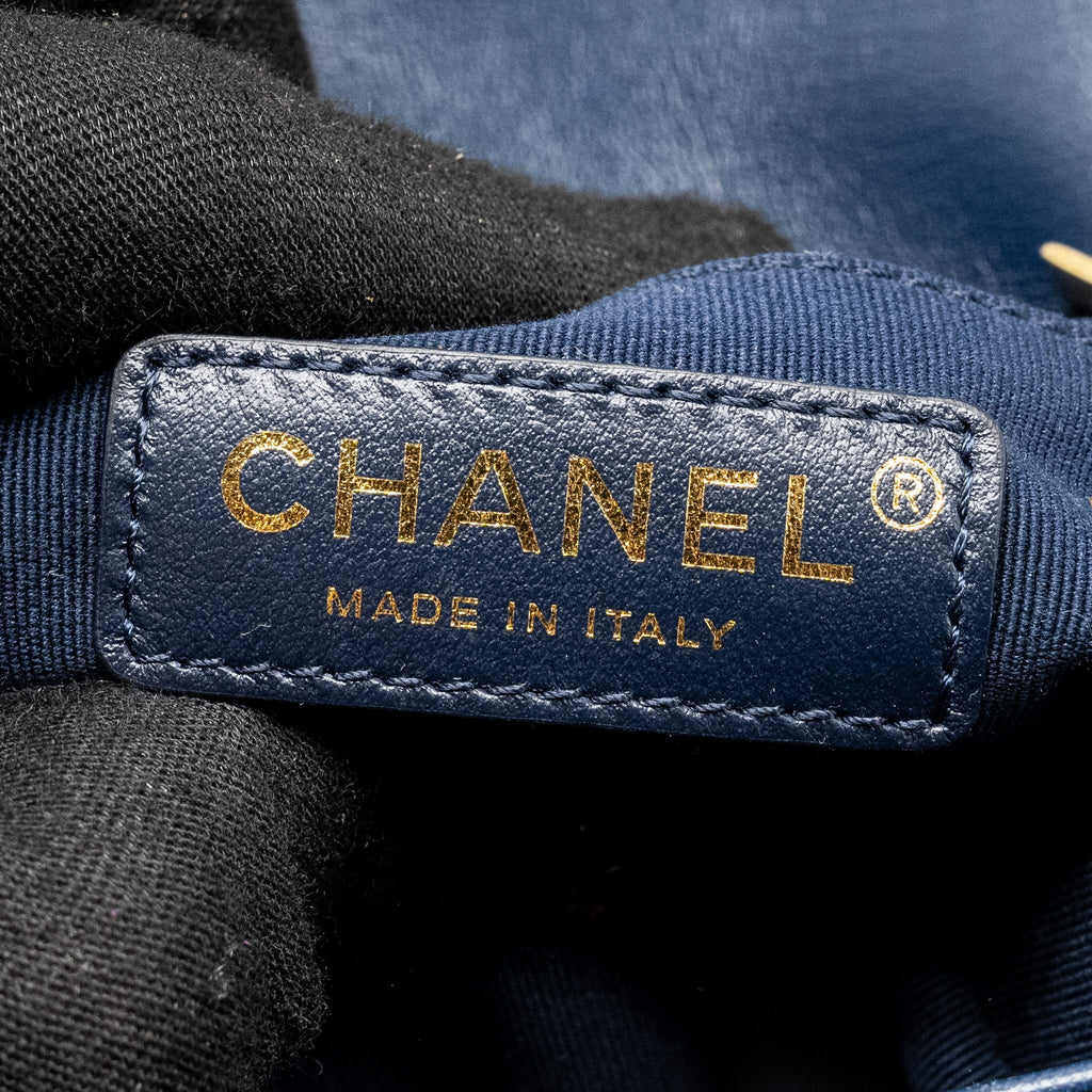 Chanel Camellia Embossed Mini Square Flap Bag Velvet Navy  (microchip)