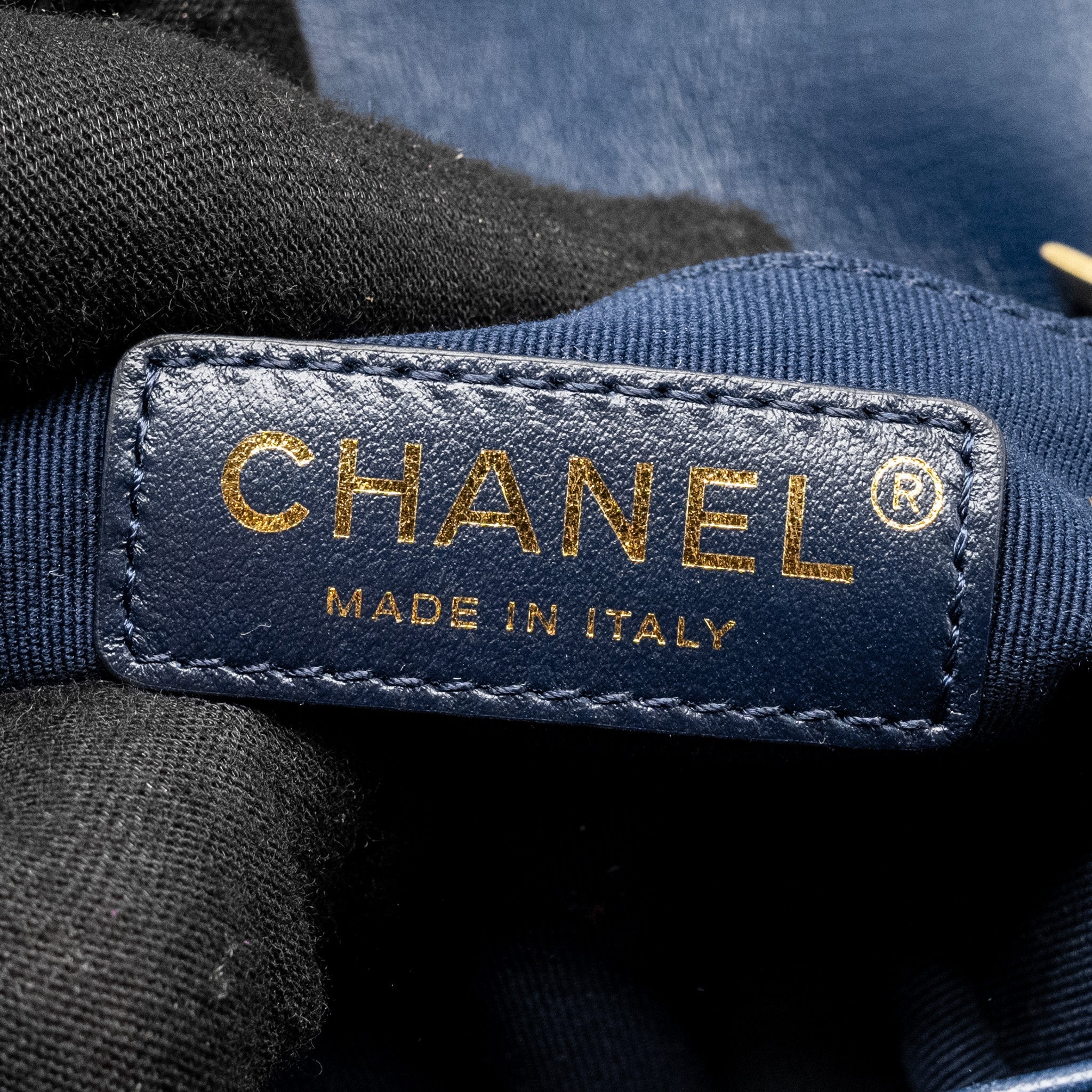 Chanel Camellia Embossed Mini Square Flap Bag Velvet Navy  (microchip)