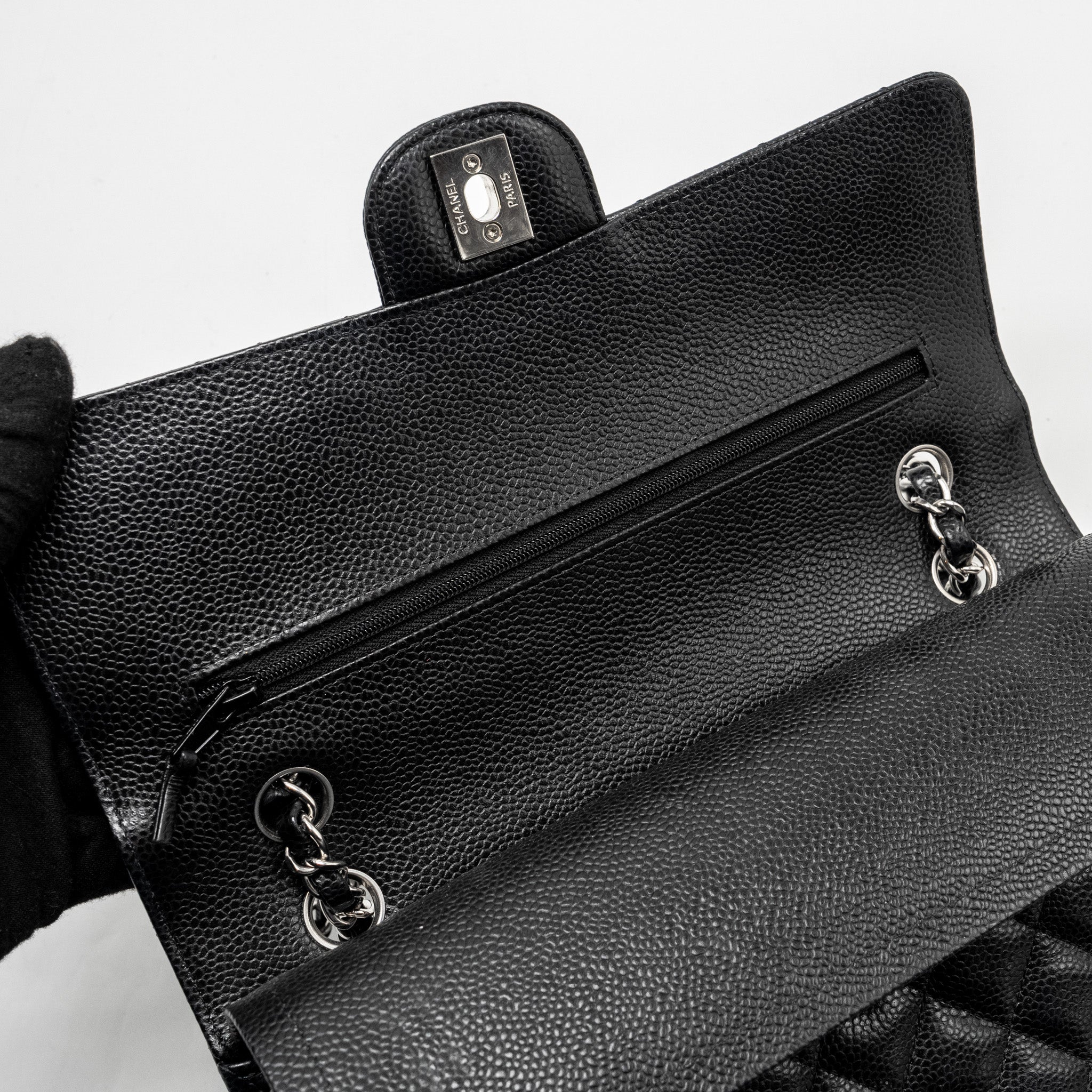 Chanel Medium Classic Double Flap Bag Caviar Black  (microchip)