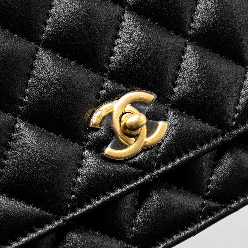 Chanel Pearl Crush Wallet on Chain Lambskin Black  (Microchip)