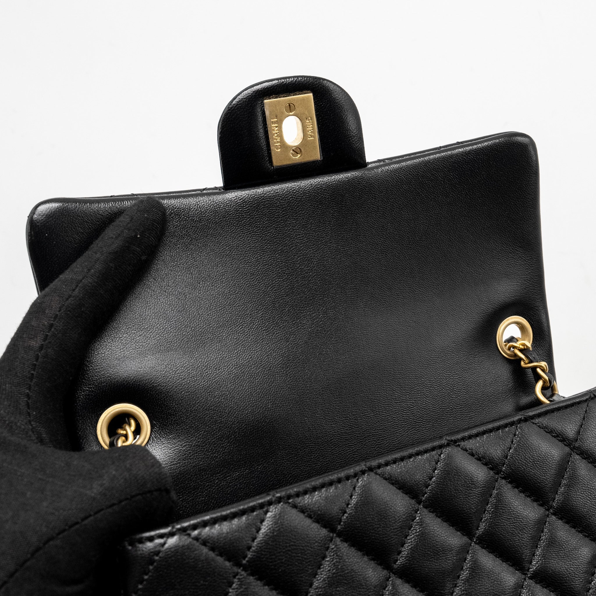 Chanel 24k Pearl Crush Mini Rectangular Flap Bag Shiny Lambskin Black  (Microchip)