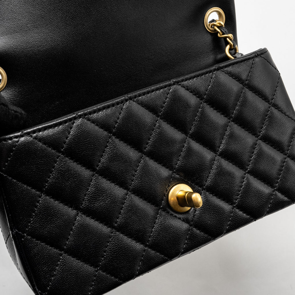 Chanel 24k Pearl Crush Mini Rectangular Flap Bag Shiny Lambskin Black  (Microchip)
