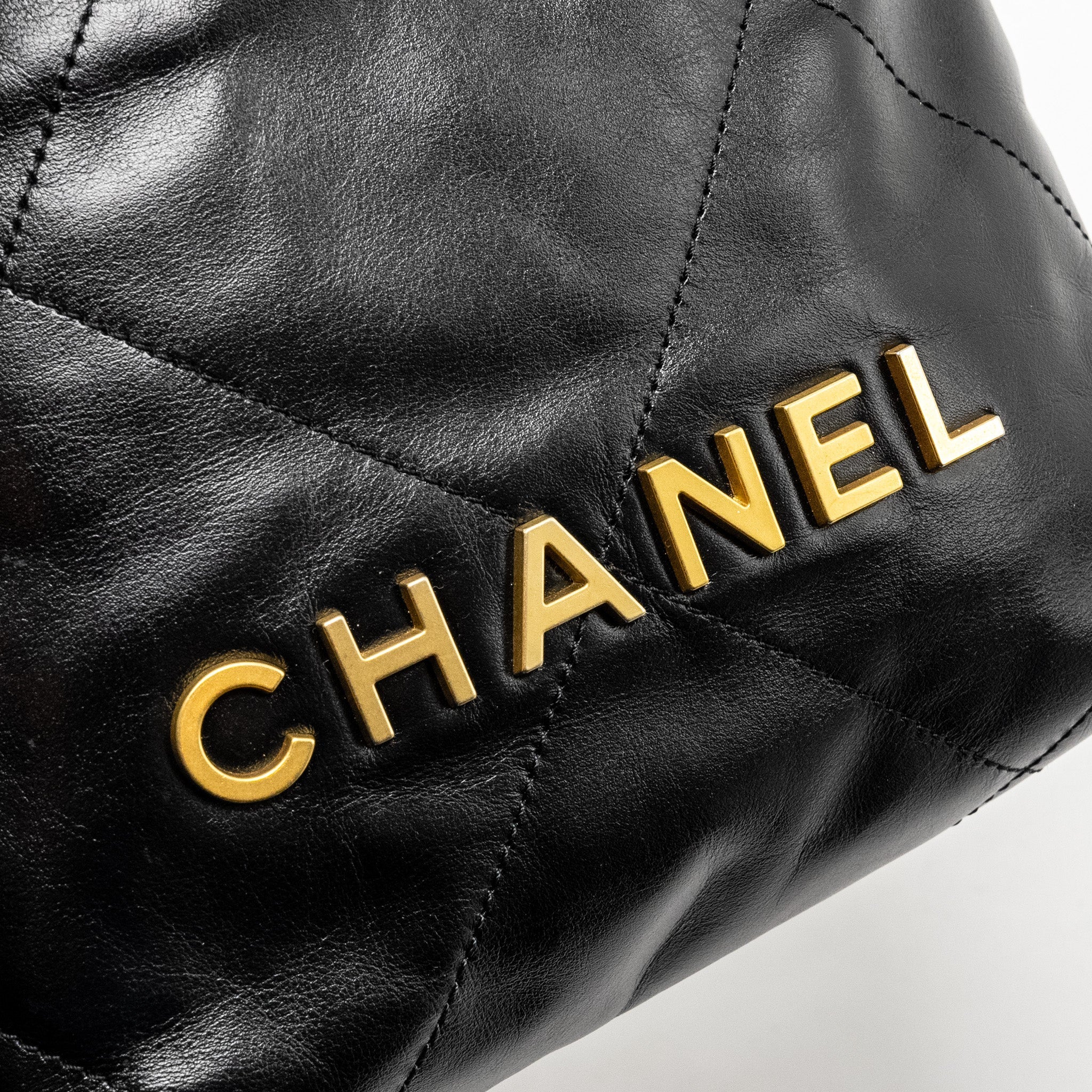 Chanel 23K Mini 22 Bag Shiny Calfskin Black  (Microchip)