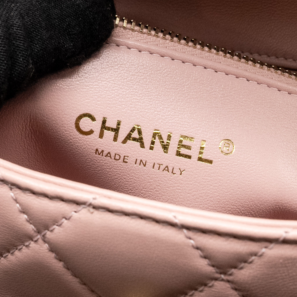 Chanel 22b Flap Bag with Gem Chain Lambskin Dust Pink  (microchip)