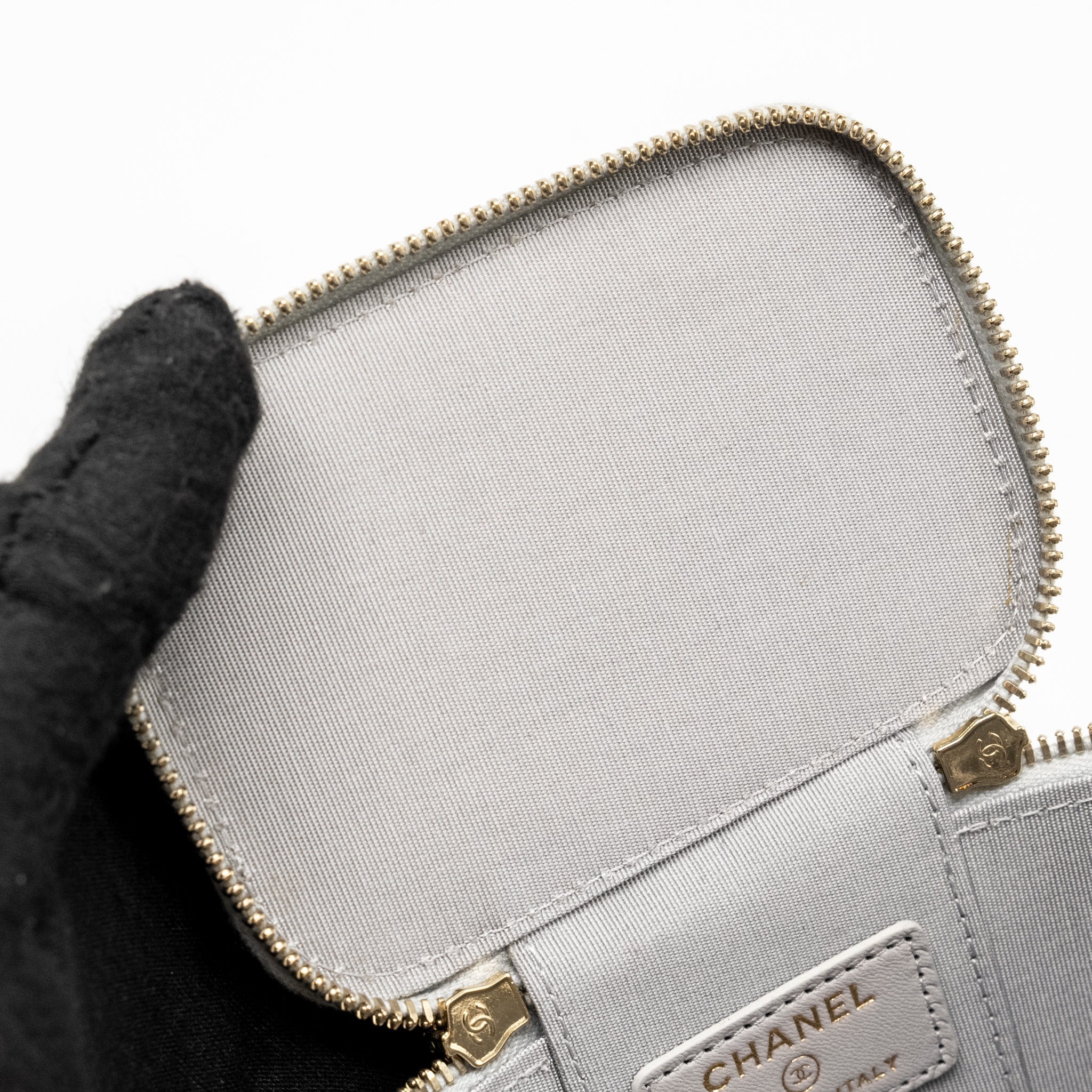 Chanel Top Handle Mini Vanity Case Lambskin Light Grey