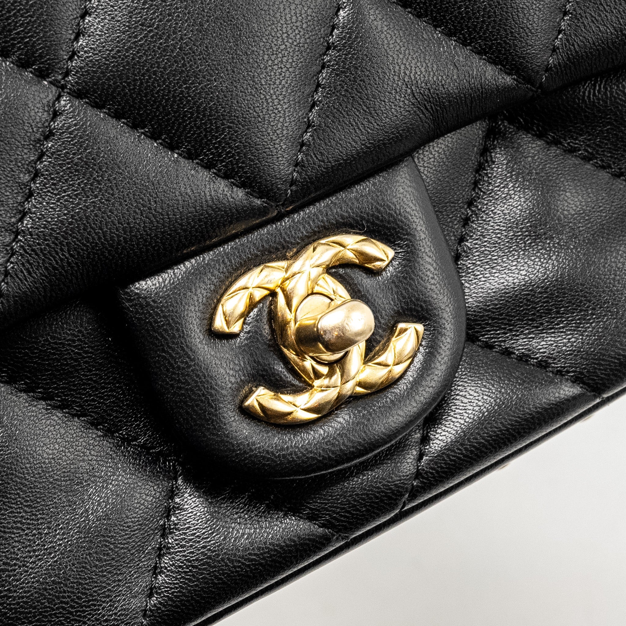 Chanel Mini Coco CC Logo Quilted Flap Bag Lambskin Black  (Microchip)
