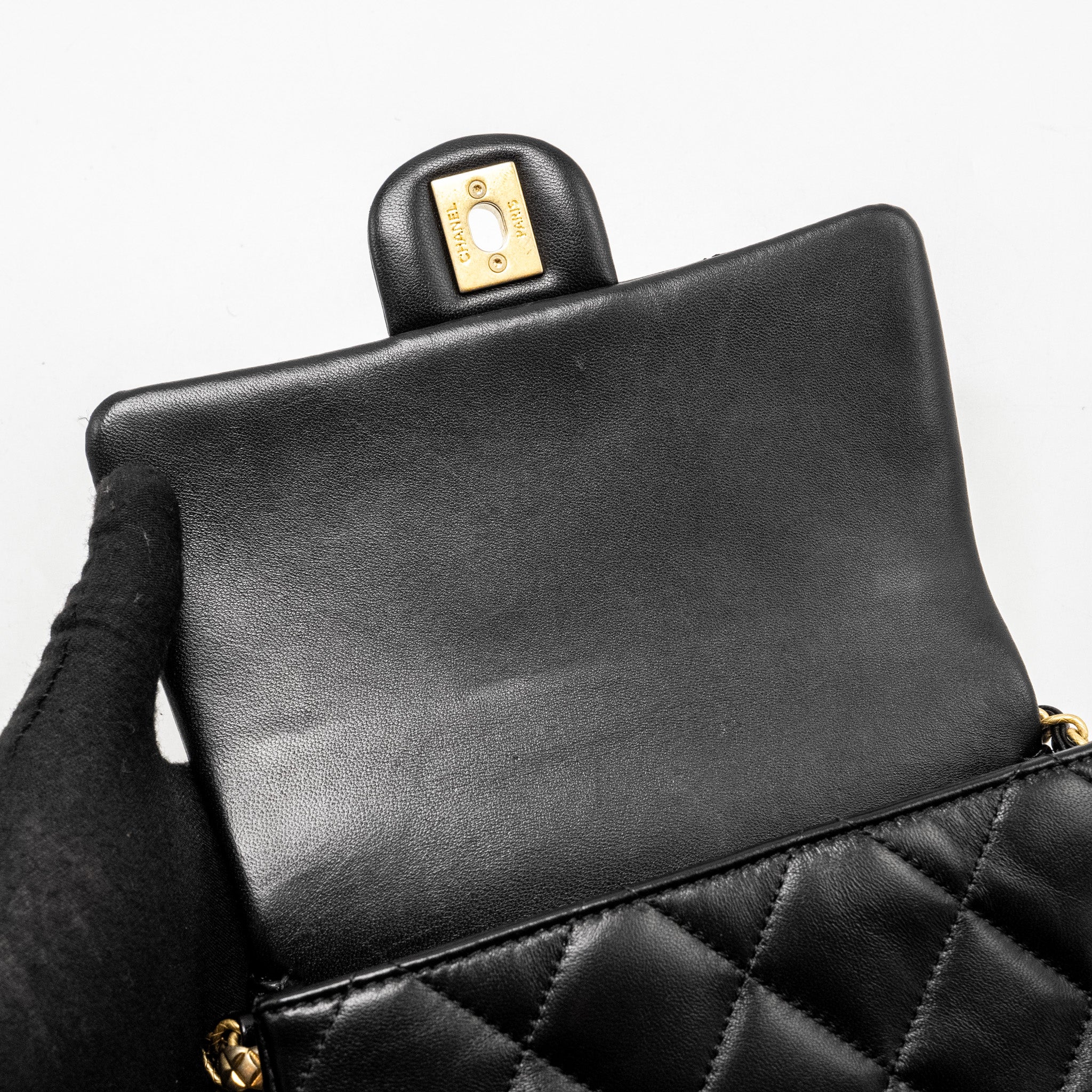 Chanel Mini Coco CC Logo Quilted Flap Bag Lambskin Black  (Microchip)