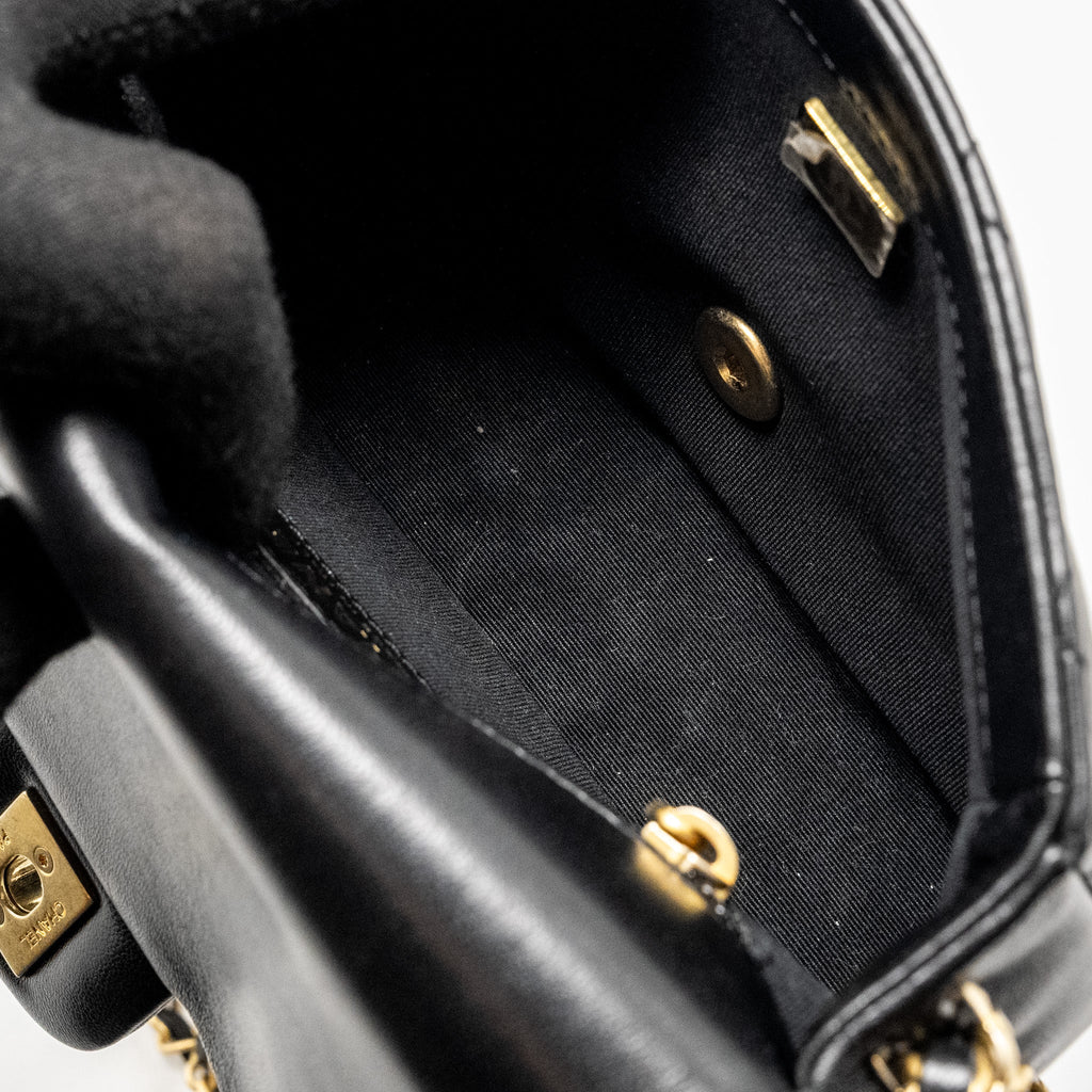 Chanel Mini Coco CC Logo Quilted Flap Bag Lambskin Black  (Microchip)