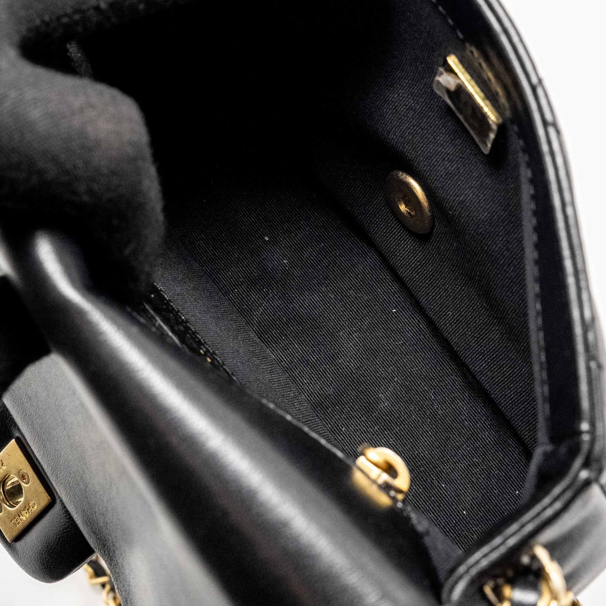 Chanel Mini Coco CC Logo Quilted Flap Bag Lambskin Black  (Microchip)