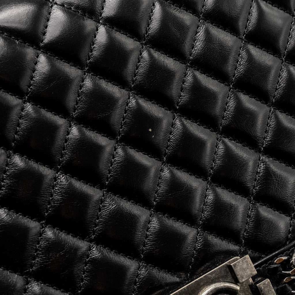 Chanel new medium chain edge boy bag calfskin black ruthenium