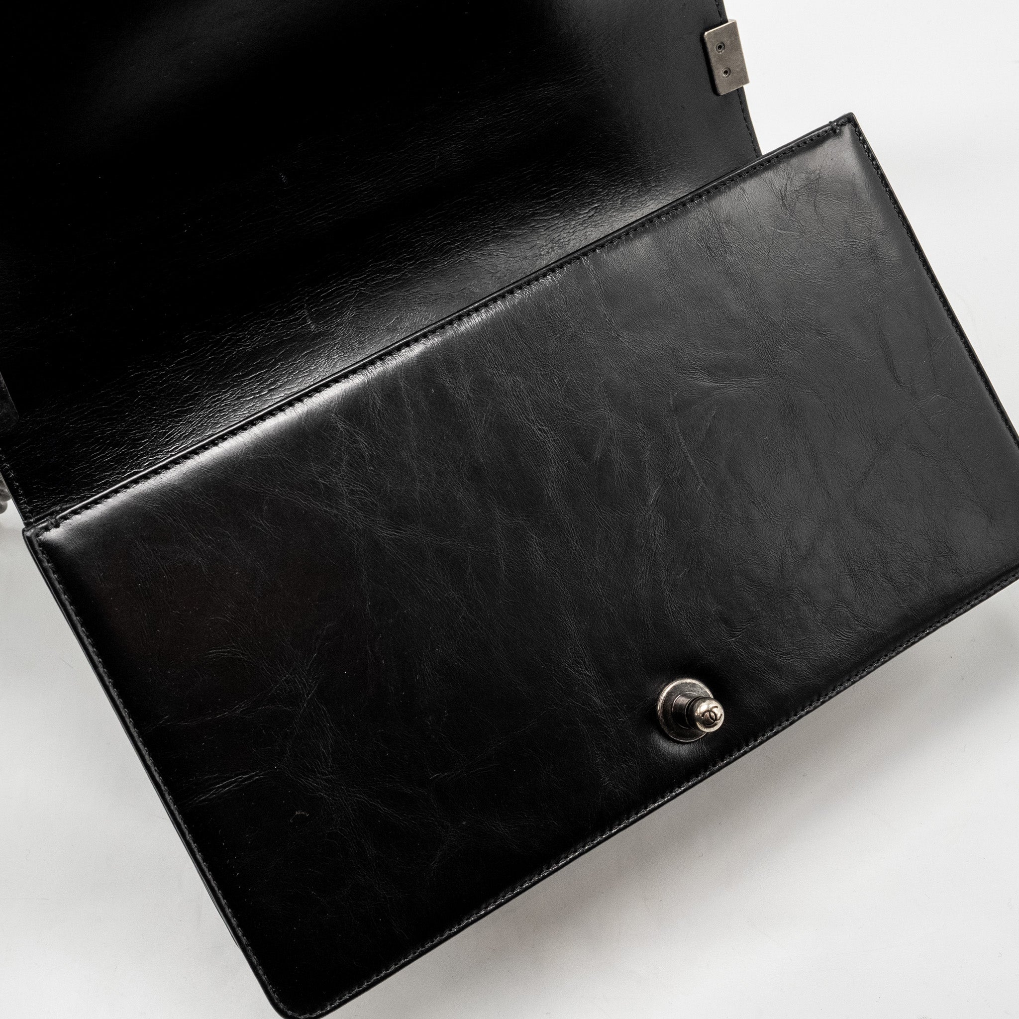 Chanel new medium chain edge boy bag calfskin black ruthenium