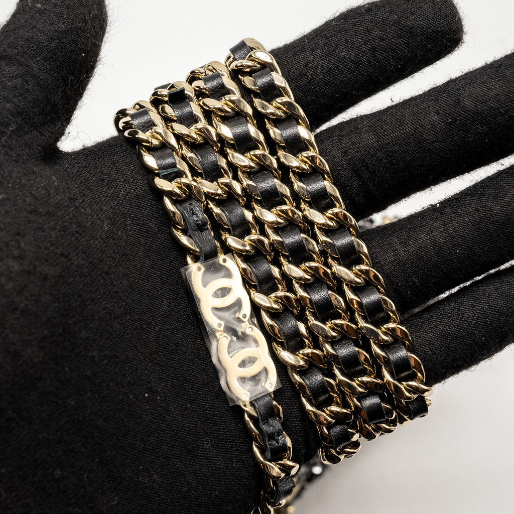 Chanel 24p Detail Chains Wallet On Chain Tweed/Sequins Black/White L (Microchip)