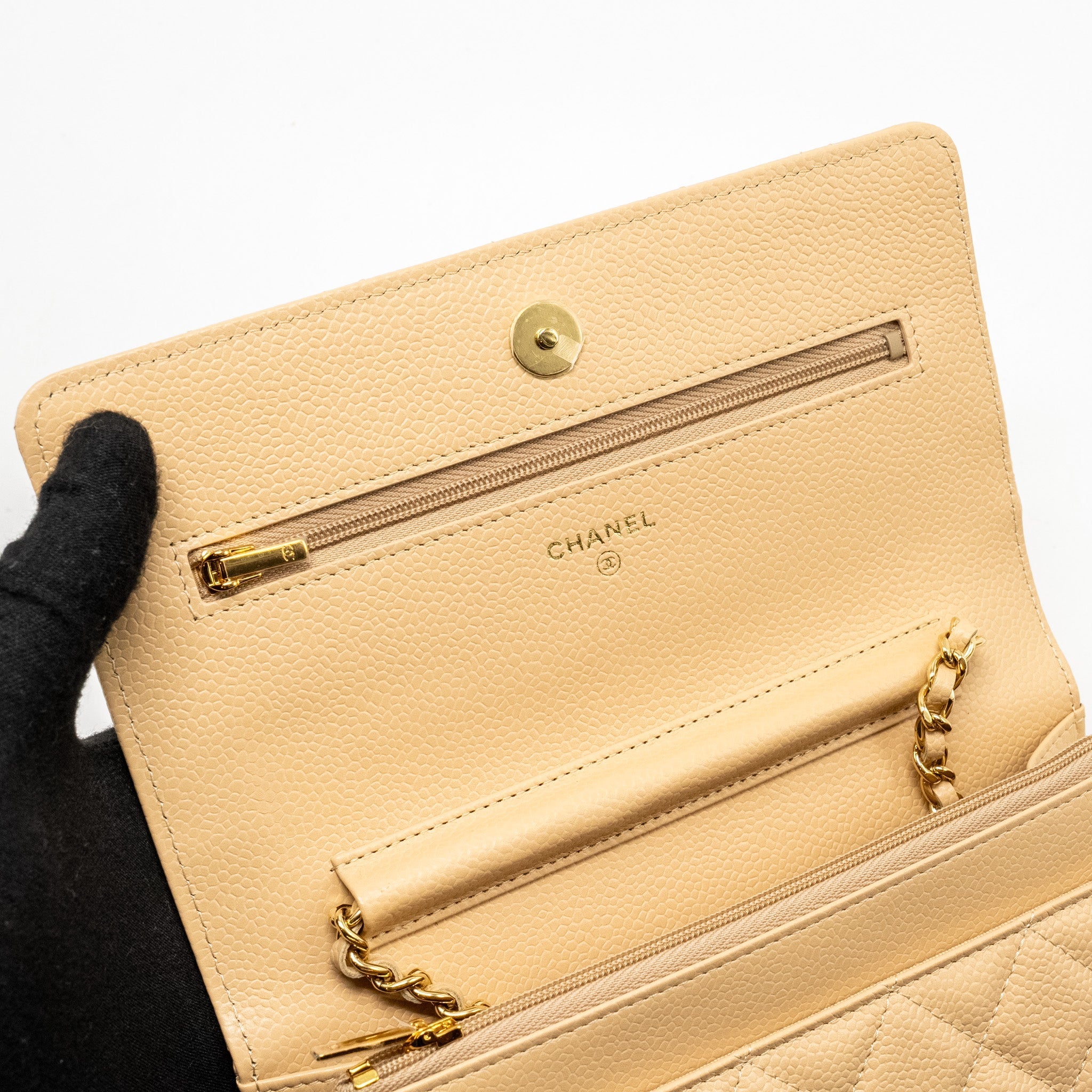 Chanel Classic Wallet on Chain Caviar Beige  (Microchip)