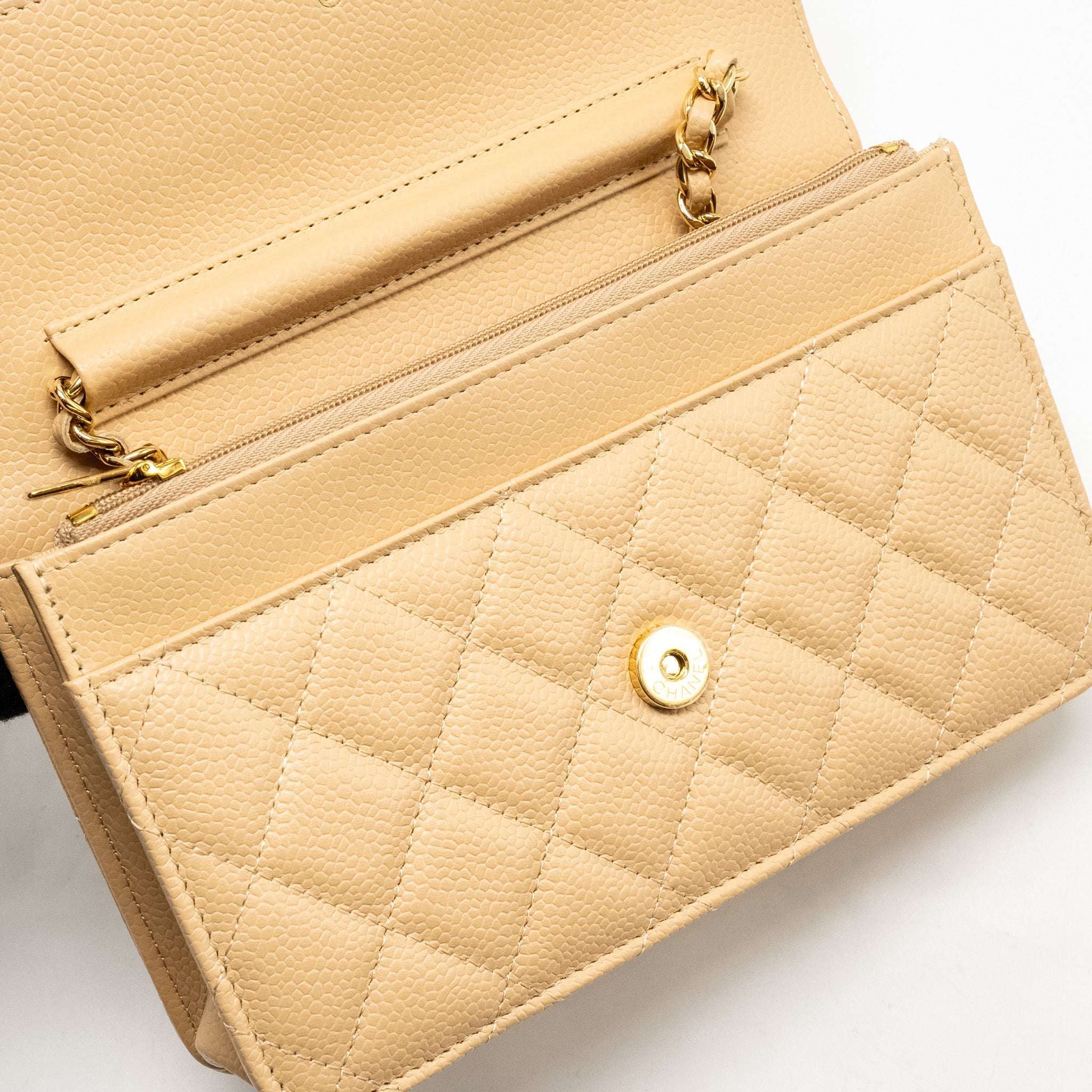 Chanel Classic Wallet on Chain Caviar Beige  (Microchip)