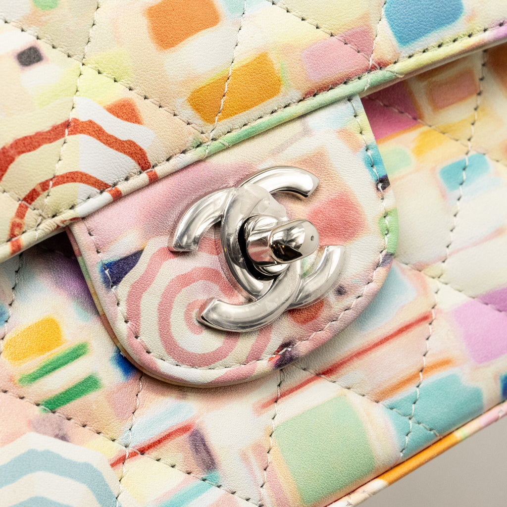 Chanel Medium Double Flap Bag Umbrella Rainbow Print Calfskin Multicolour