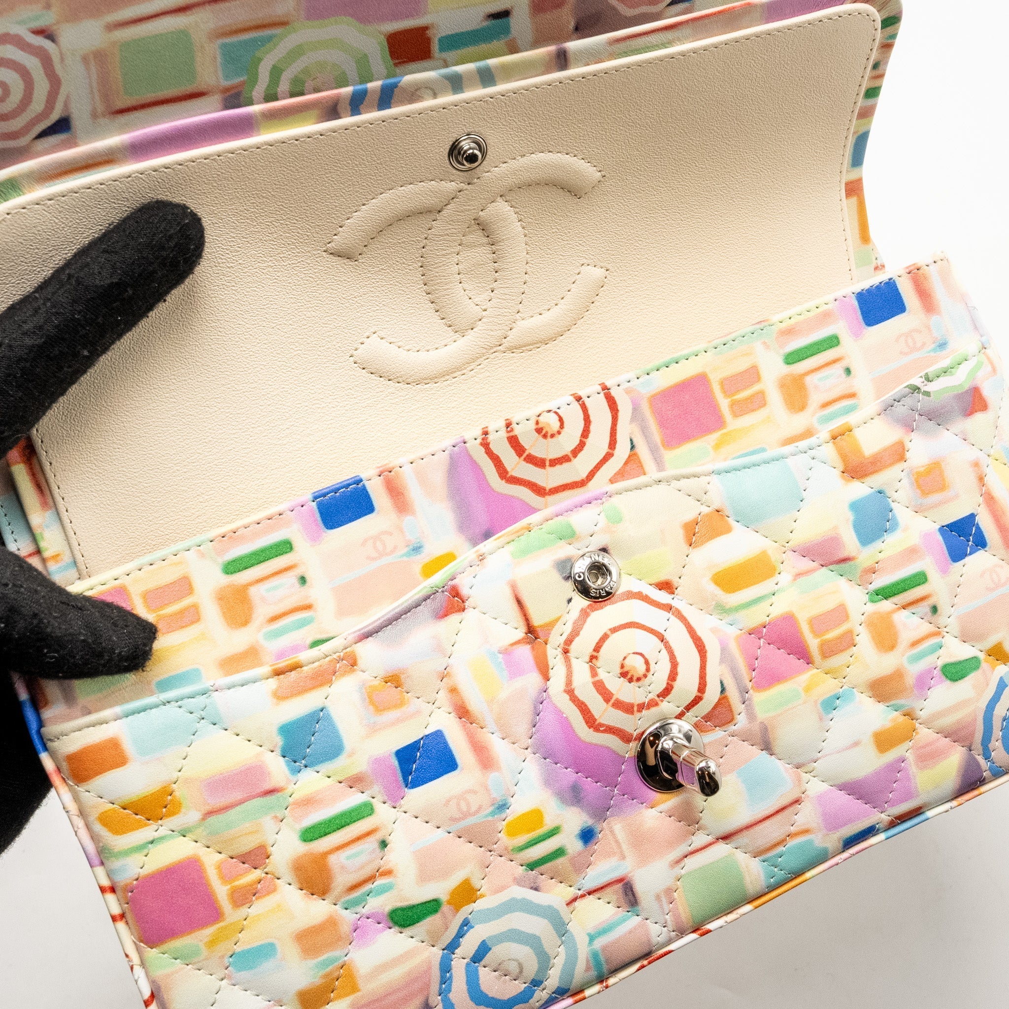Chanel Medium Double Flap Bag Umbrella Rainbow Print Calfskin Multicolour