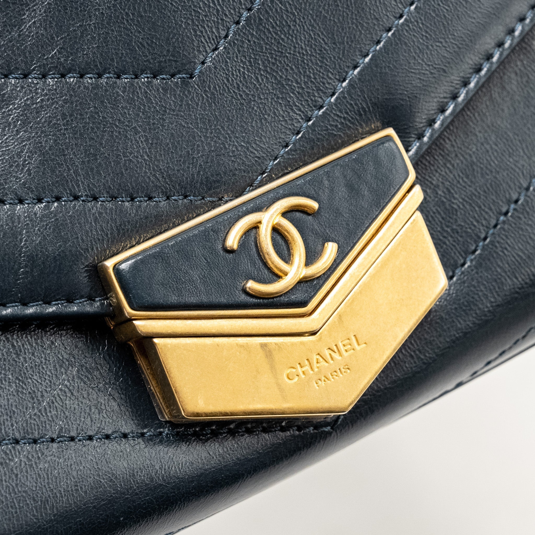 Chanel Lock me Up Chevron Medal Flap Bag Calfskin Dark Navy