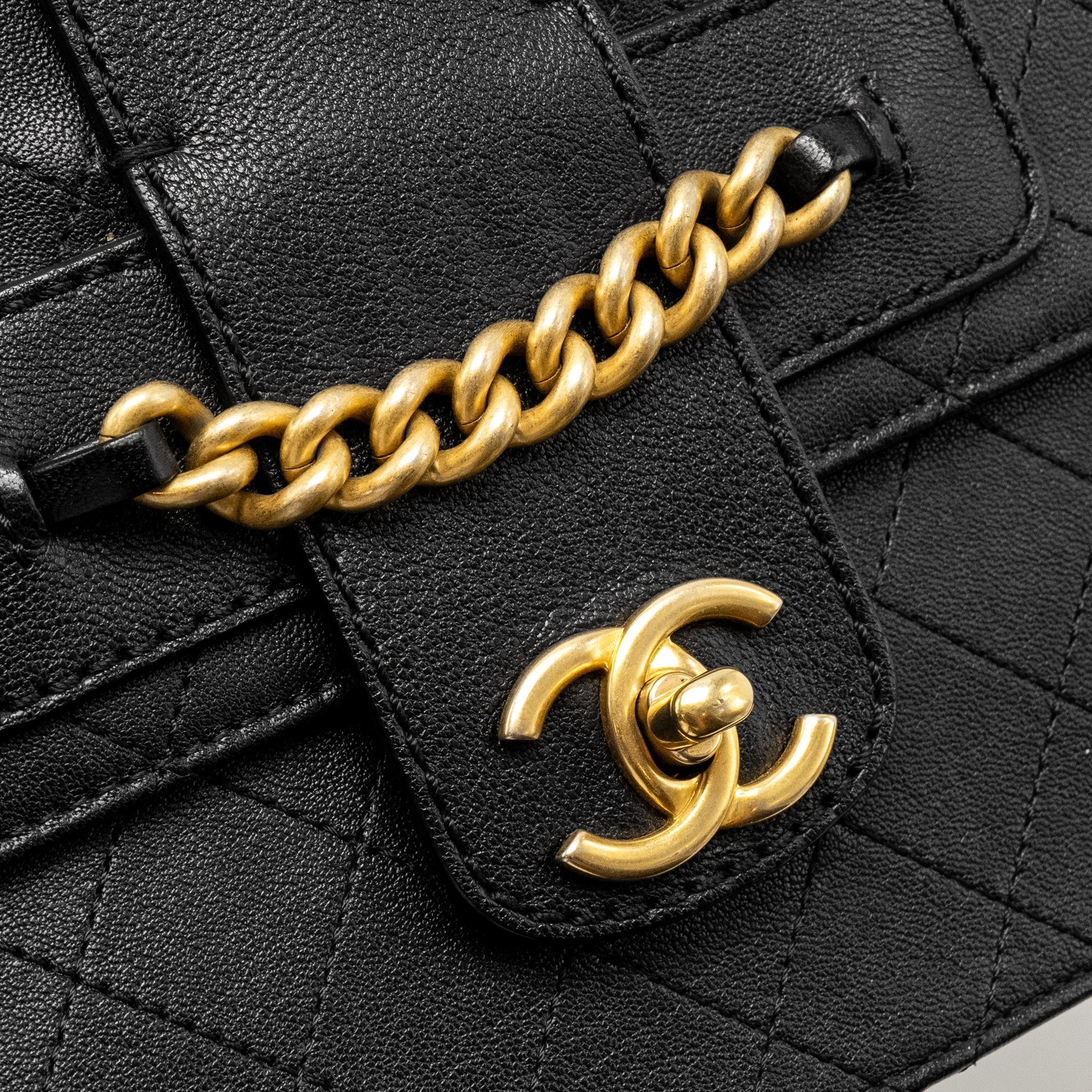 Chanel Graphic Chic Front Chain Quilted Flap Bag Sheepskin Black