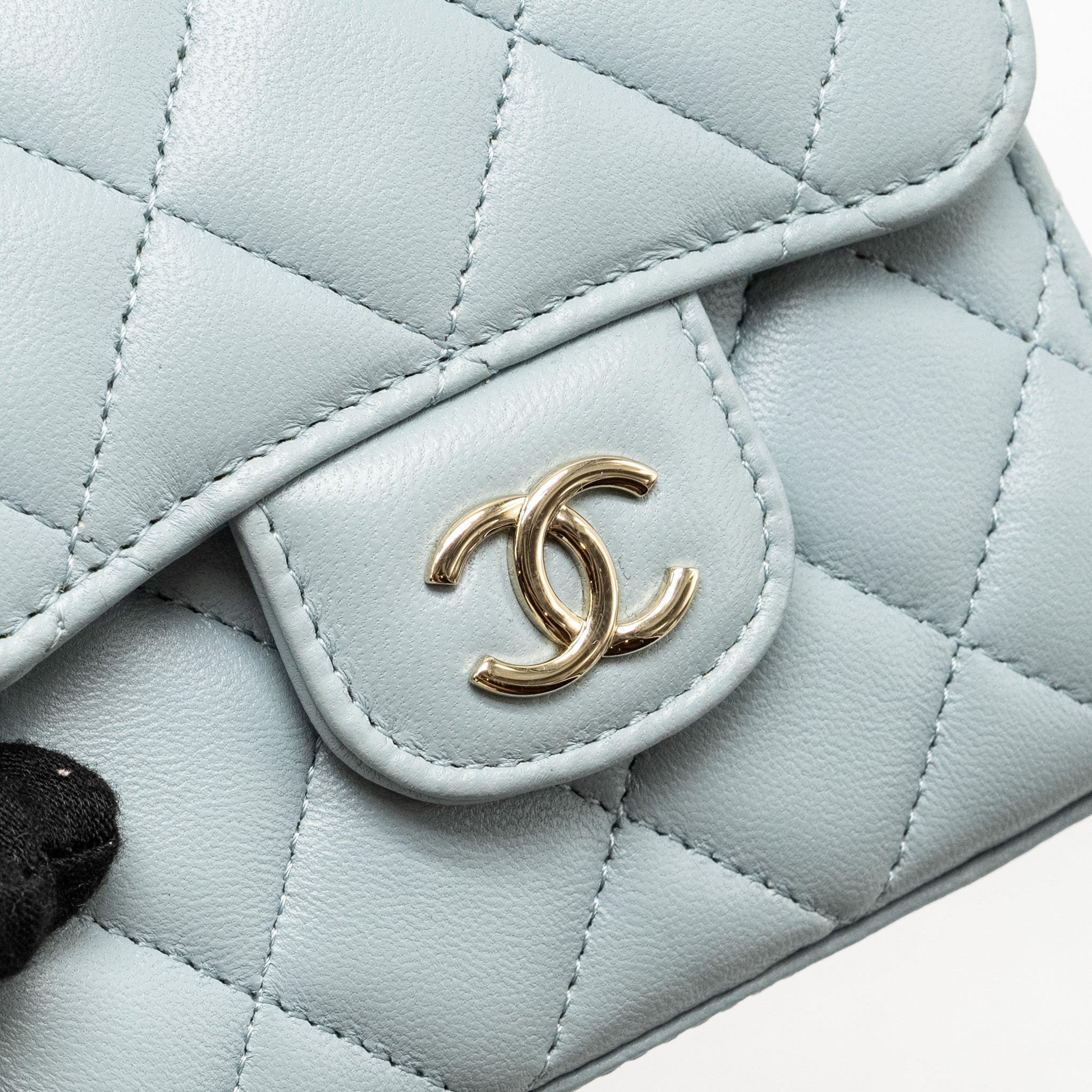 Chanel Top Handle Mini Flap Bag Lambskin Light Blue L