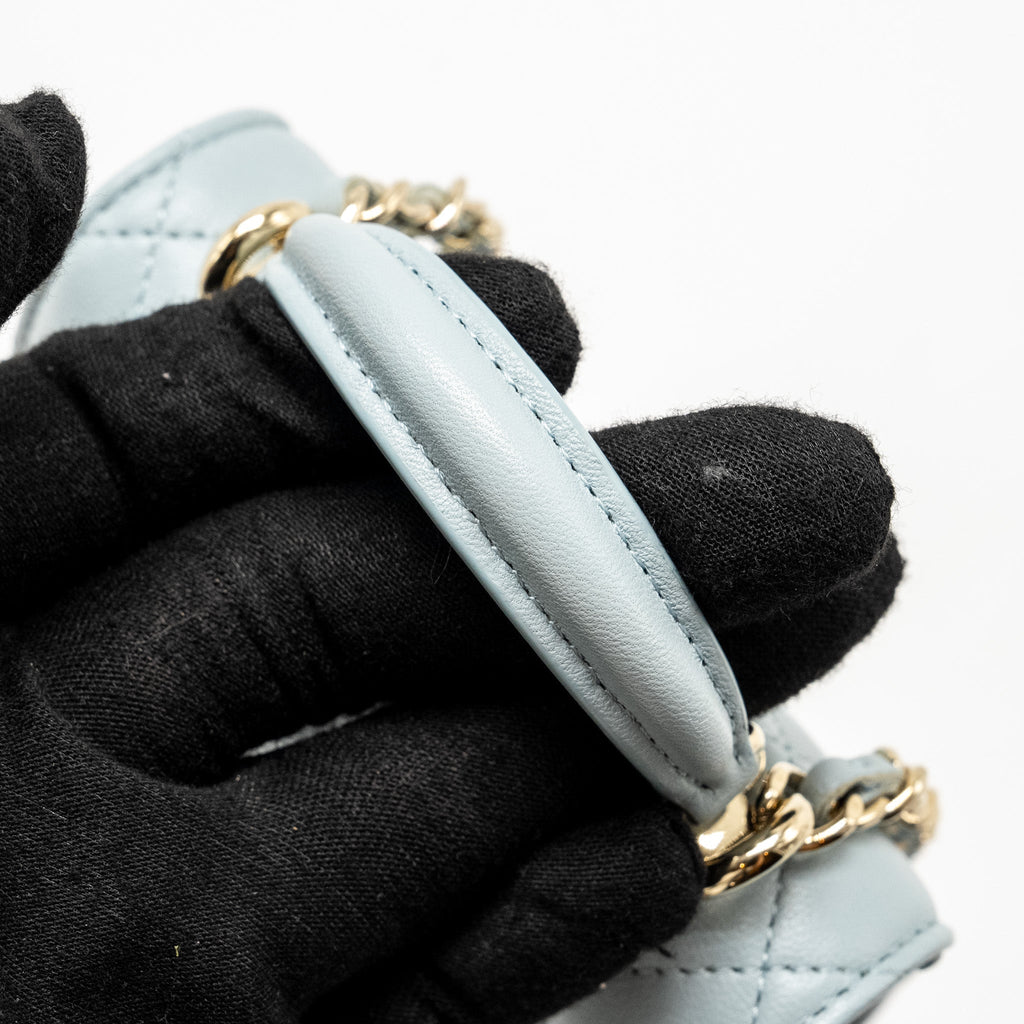 Chanel Top Handle Mini Flap Bag Lambskin Light Blue L