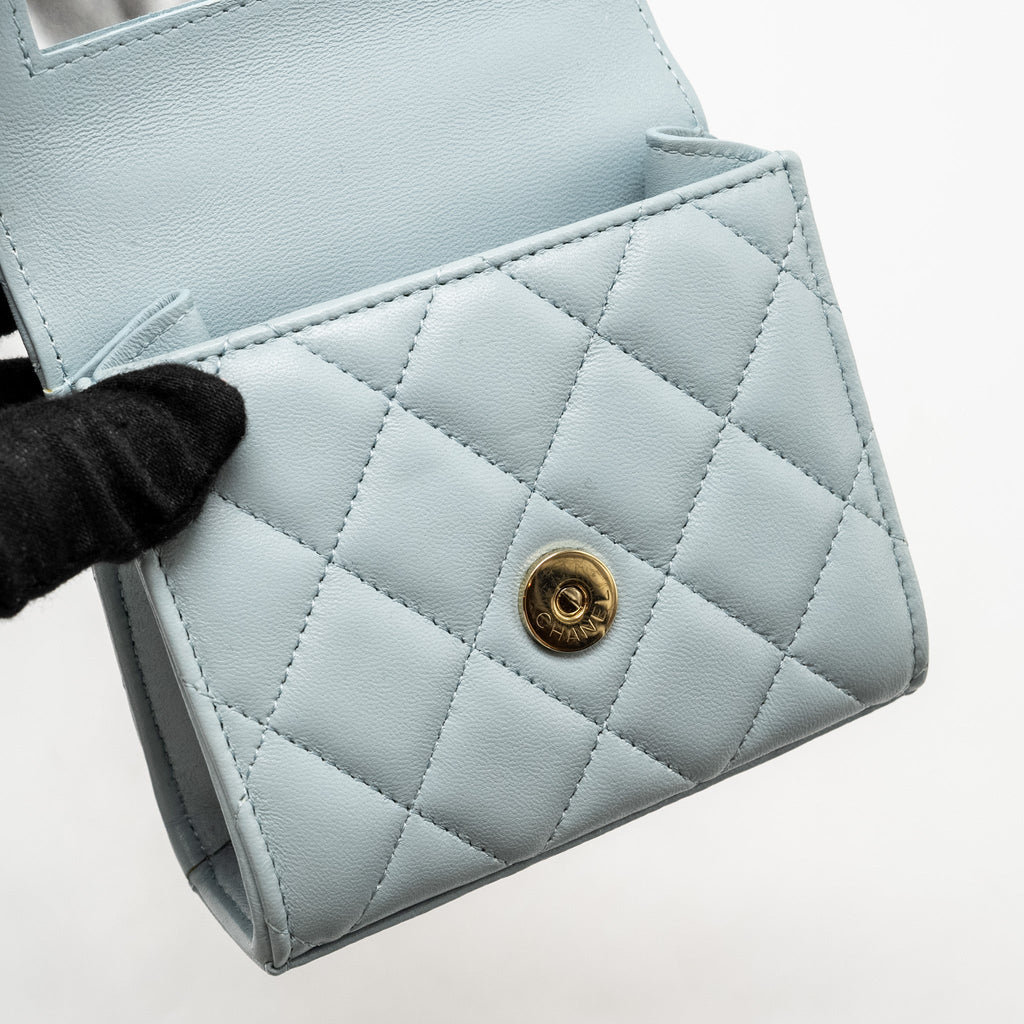 Chanel Top Handle Mini Flap Bag Lambskin Light Blue L