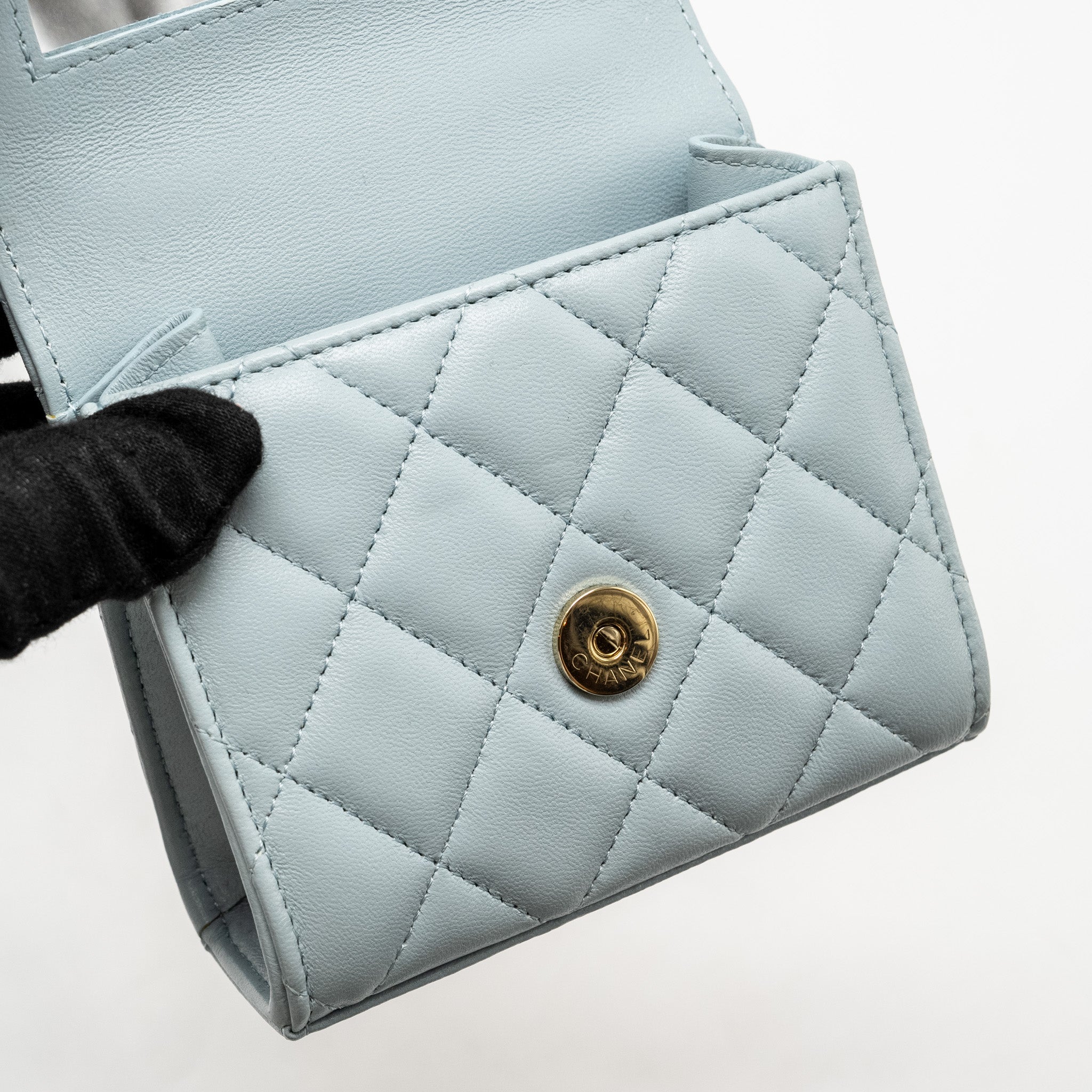 Chanel Top Handle Mini Flap Bag Lambskin Light Blue L