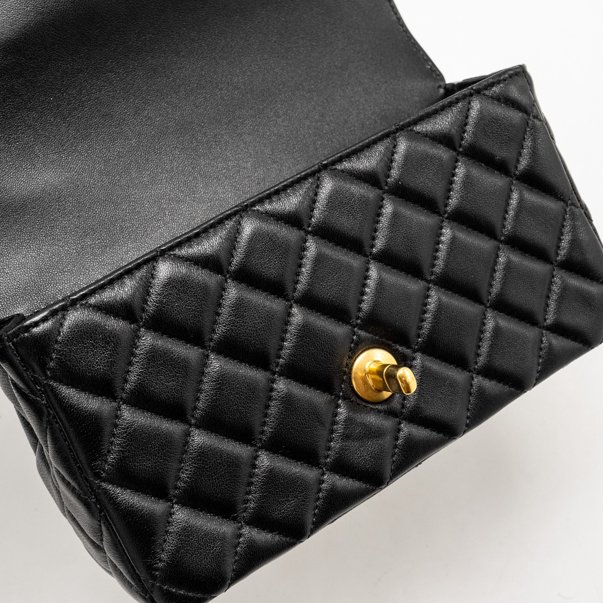 Chanel Detailed Top Handle Flap Bag Lambskin Black  (Microchip)