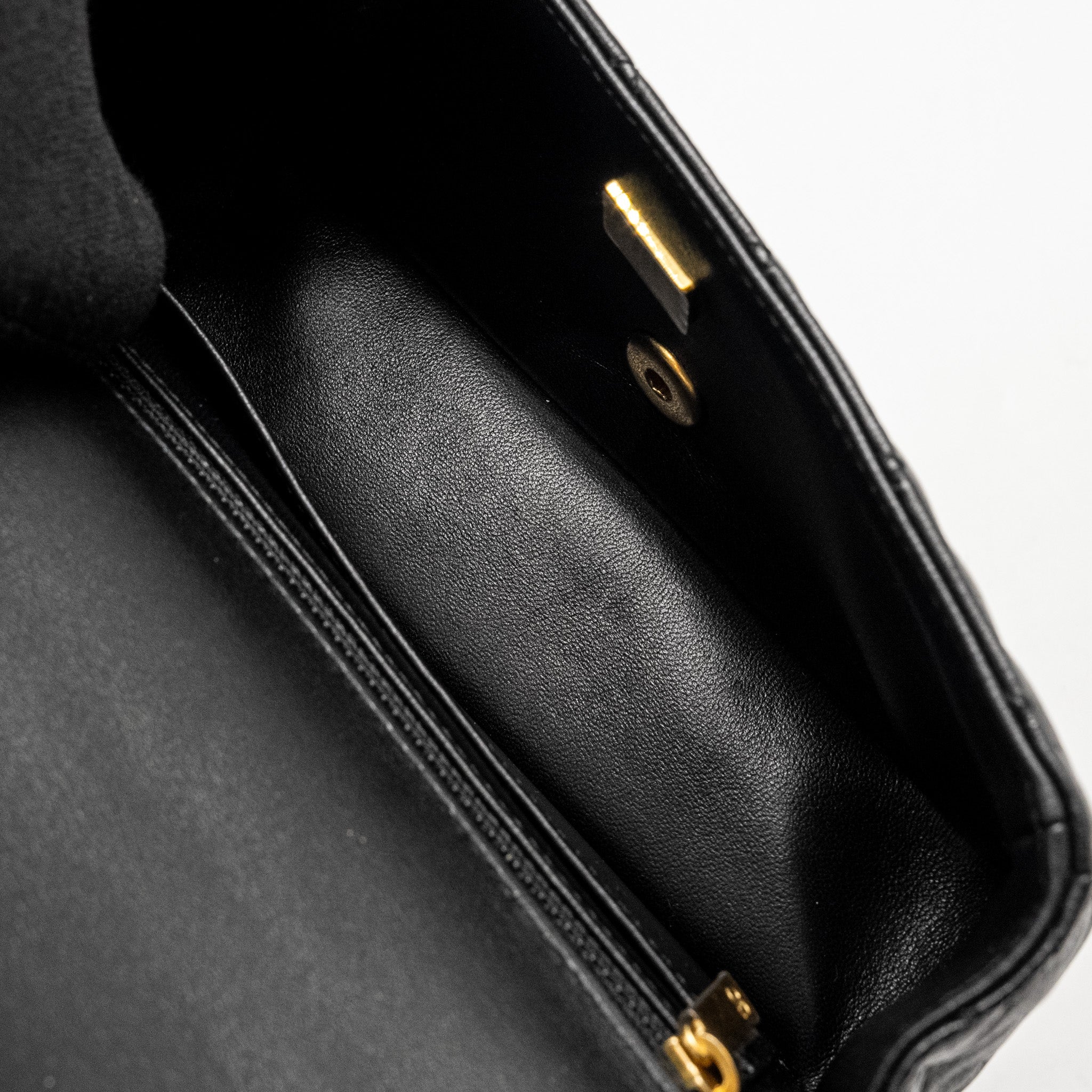 Chanel Detailed Top Handle Flap Bag Lambskin Black  (Microchip)