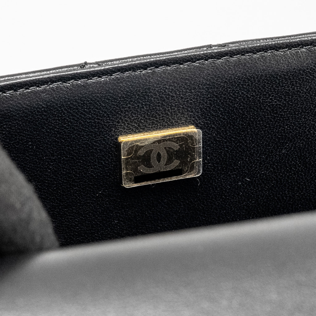 Chanel Detailed Top Handle Flap Bag Lambskin Black  (Microchip)