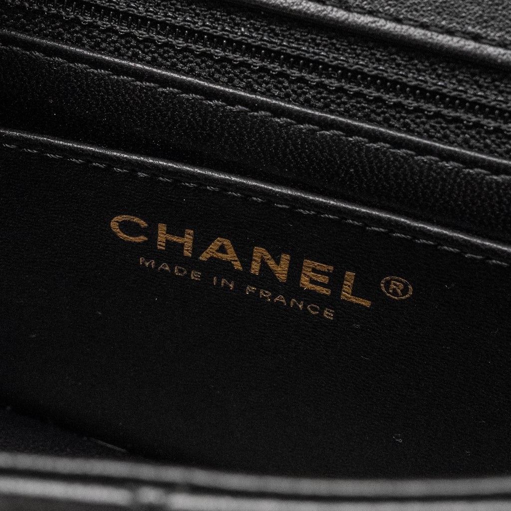 Chanel Detailed Top Handle Flap Bag Lambskin Black  (Microchip)
