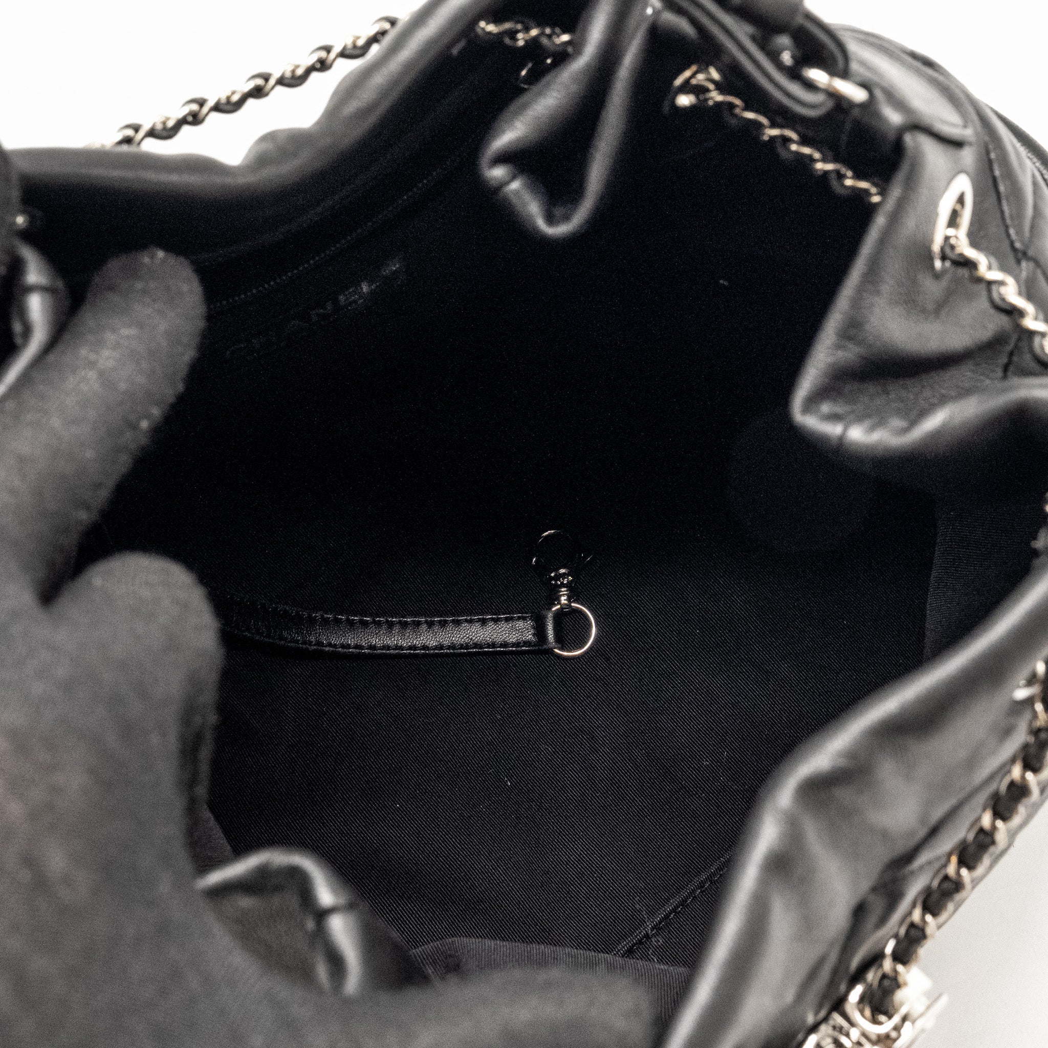 Chanel CC Chain Drawstring Bucket Bag Lambskin Black