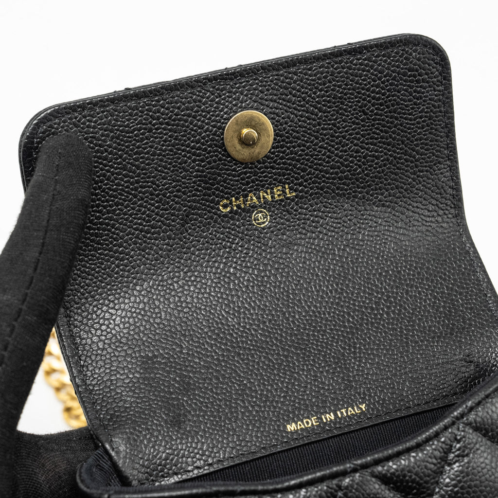 Chanel coco love mini flap wallet with chain caviar black  (Microchip)