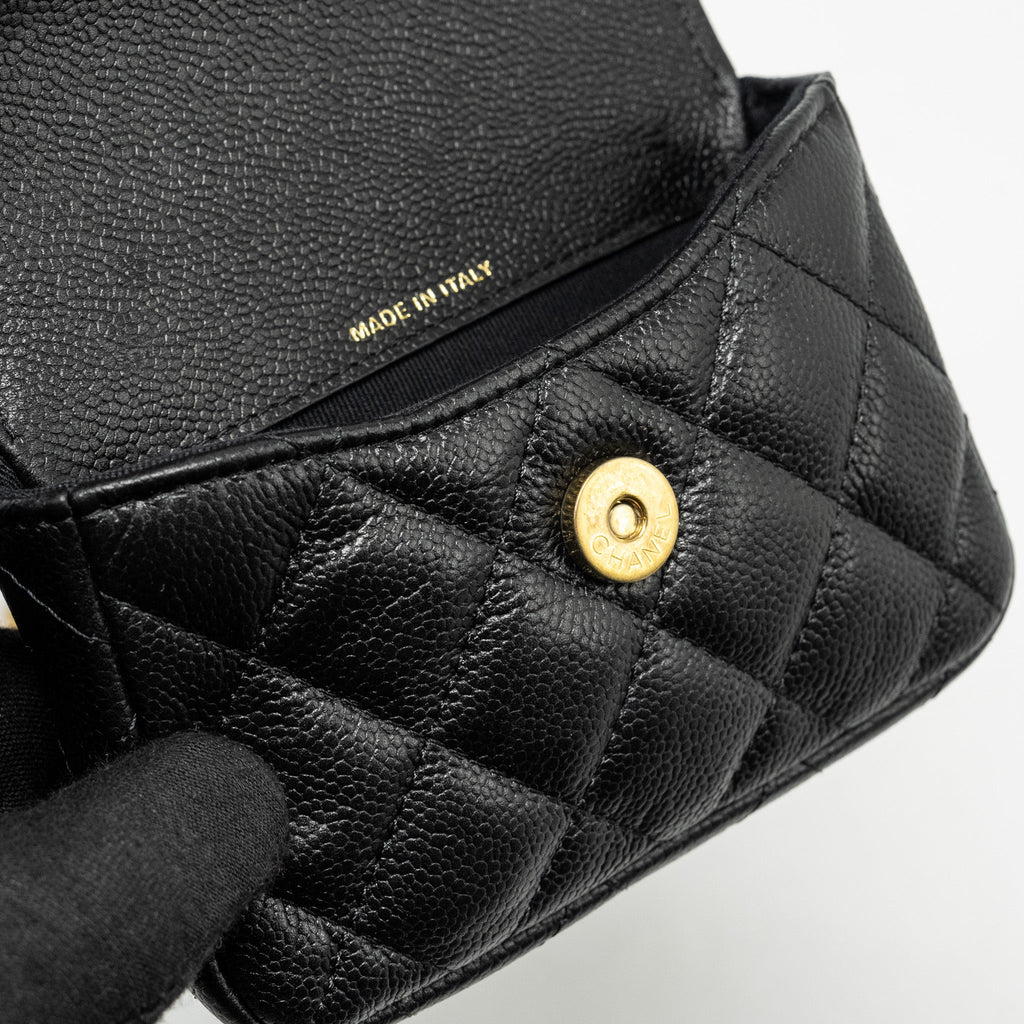Chanel coco love mini flap wallet with chain caviar black  (Microchip)