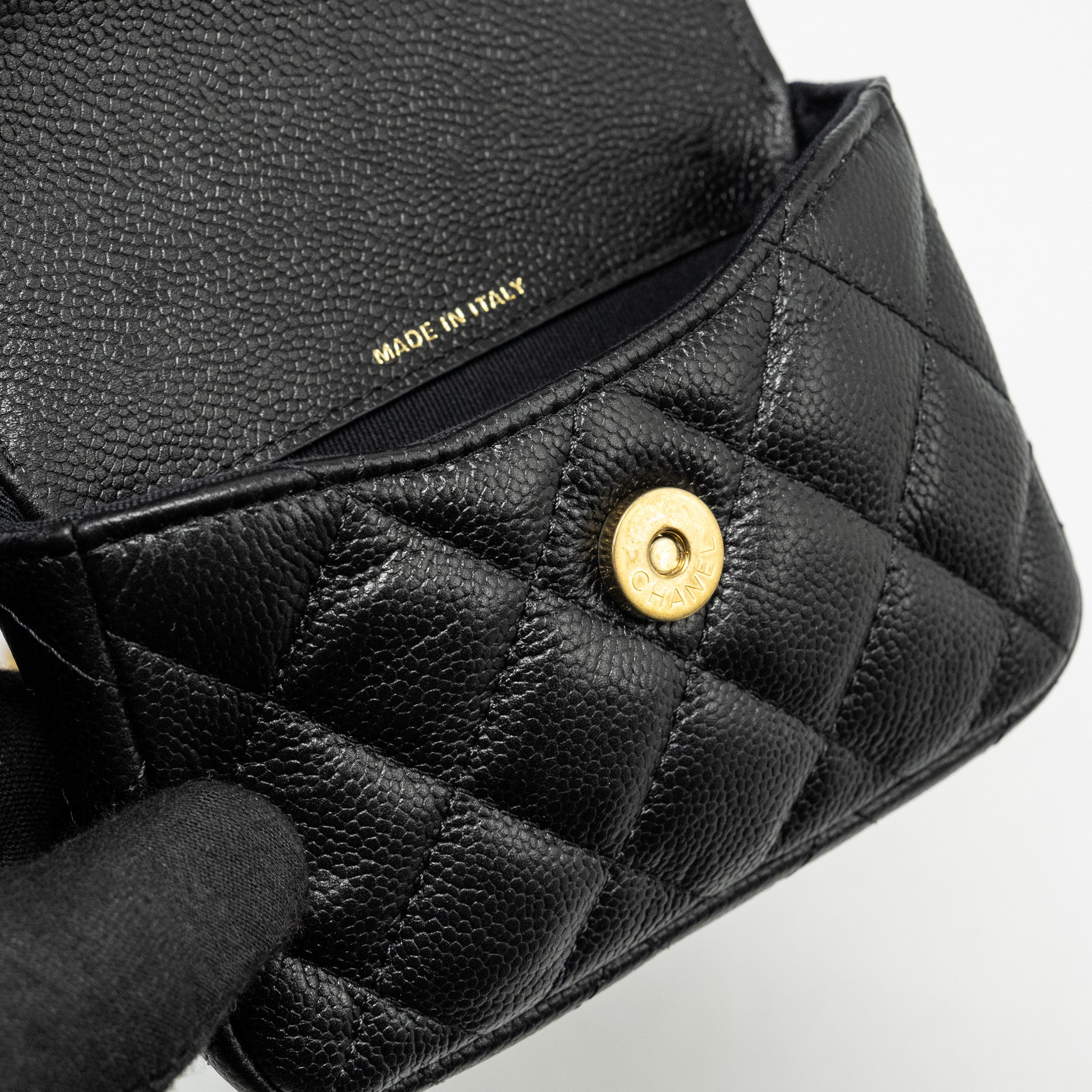 Chanel coco love mini flap wallet with chain caviar black  (Microchip)