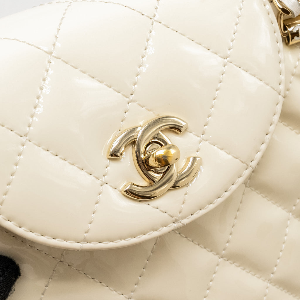 CHANEL Seasonal Square Flap Bag With Chain Patent White L (Microchip)