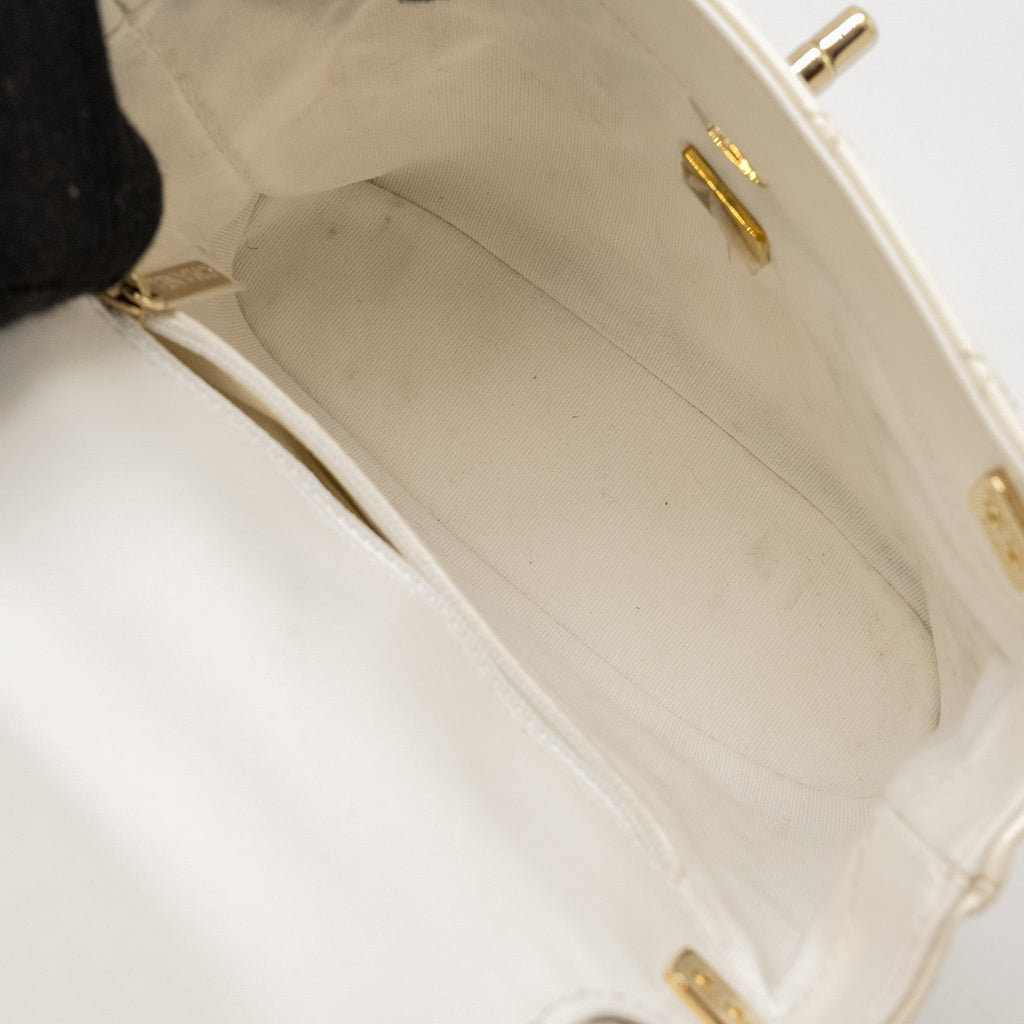 CHANEL Seasonal Square Flap Bag With Chain Patent White L (Microchip)