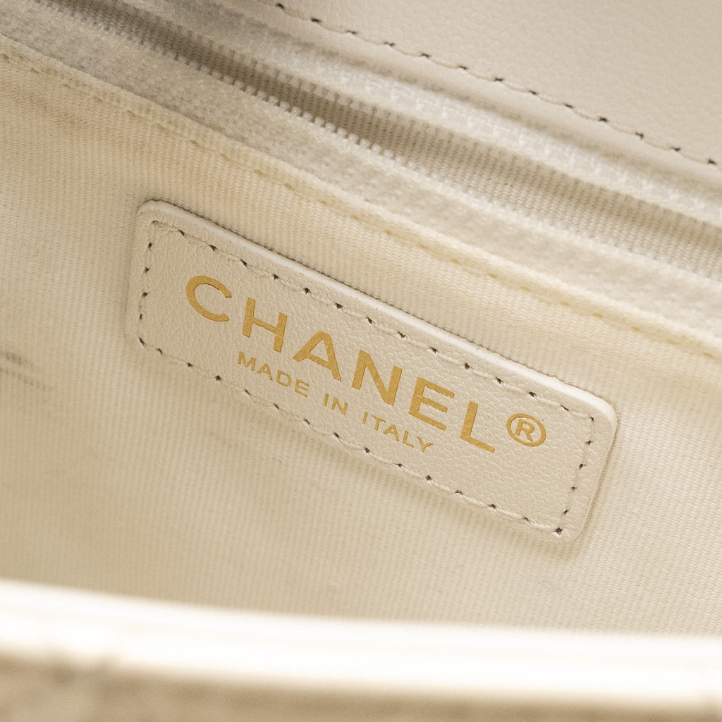 CHANEL Seasonal Square Flap Bag With Chain Patent White L (Microchip)
