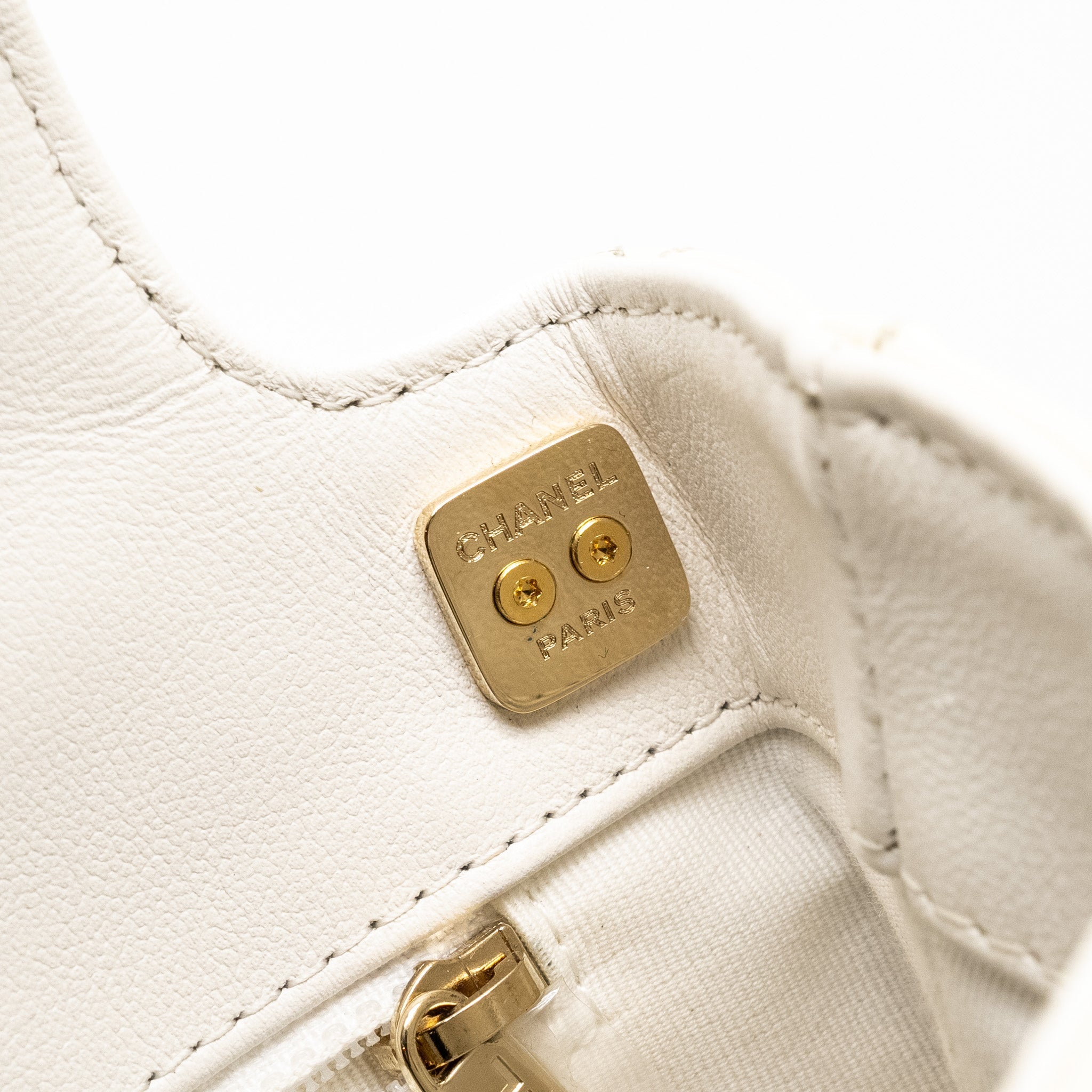 CHANEL Seasonal Square Flap Bag With Chain Patent White L (Microchip)